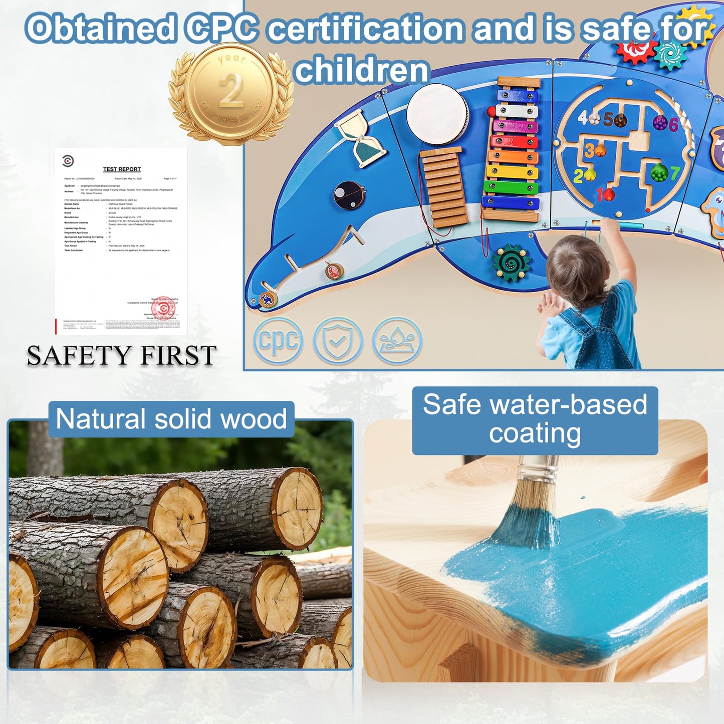 Wooden Wall Busy Board,Montessori Sensory Toy&Preschool Learning Activity Center for Boys and Girls,Promote the development of children's sensory skills,Suitable Toddler Playroom,Children's Daycare