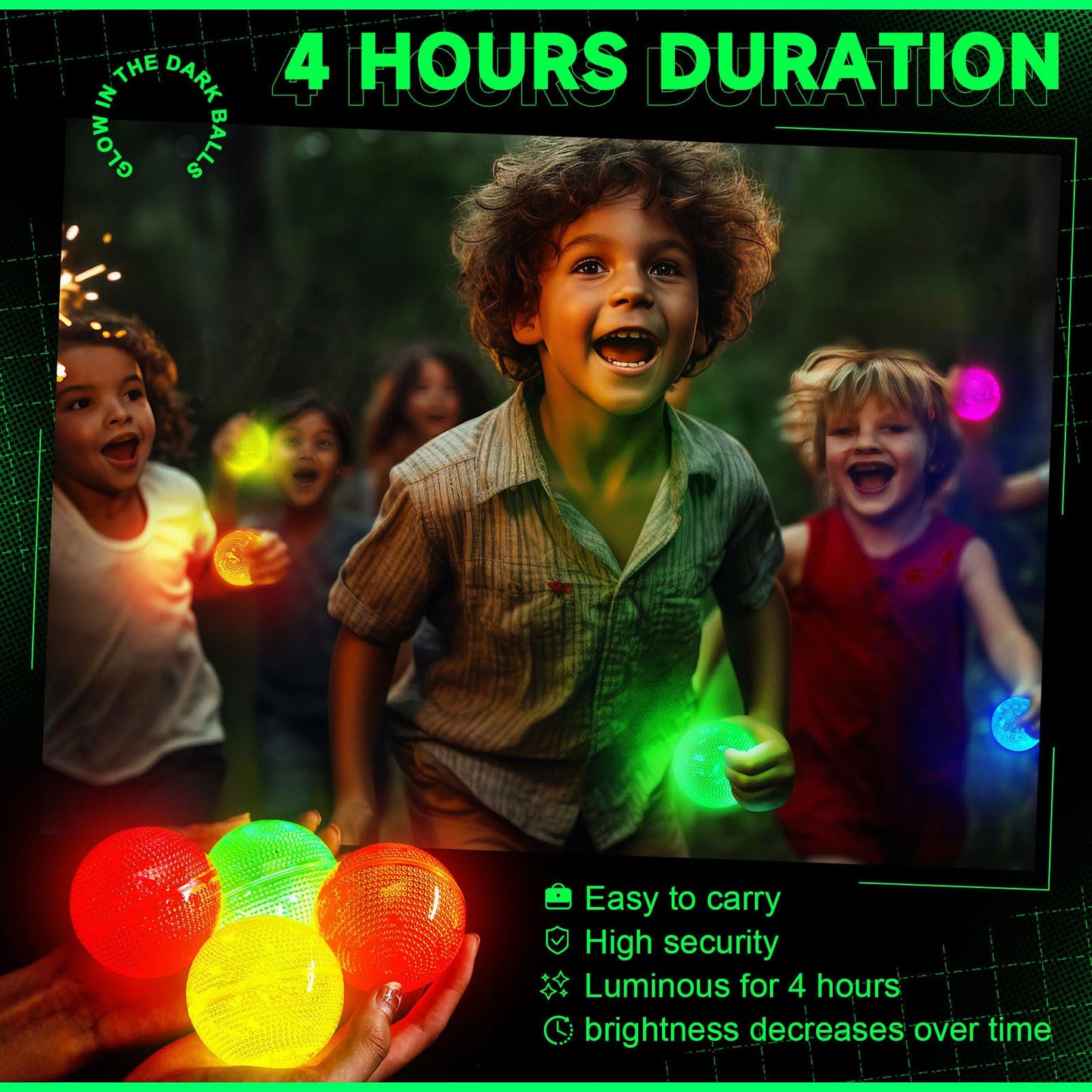Lewtemi 24 Pcs Glow in The Dark Balls Glowing Stick Balls Bulk Lighted Bouncy Rubber Long Lasting Bright Night Party Supplies for Holiday Carnival Goodie Bag Fillers