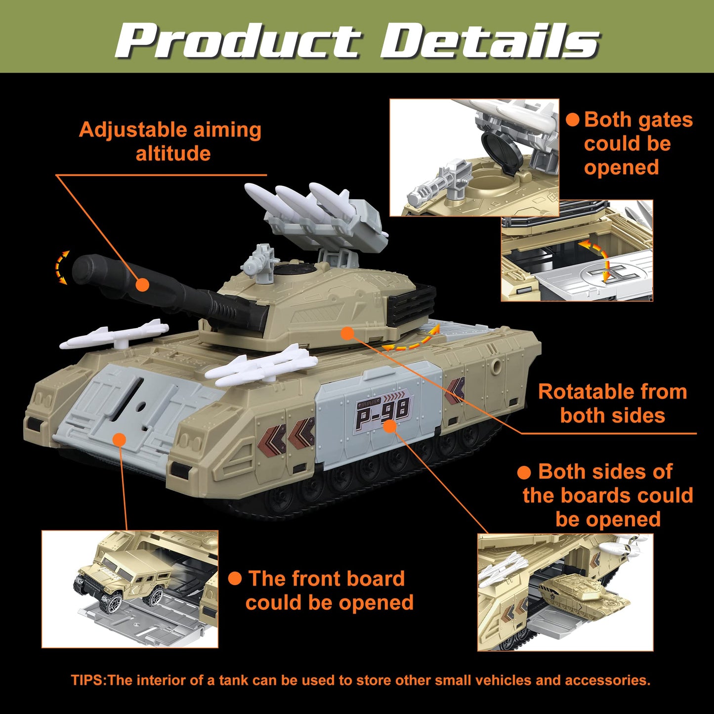 XDUOYJOY Military Tank Toy Sets, Army Toys with 7 Vehicles, Army Men Trucks Helicopter Birthday Gift for Boys Age 4-7, Easy to Store