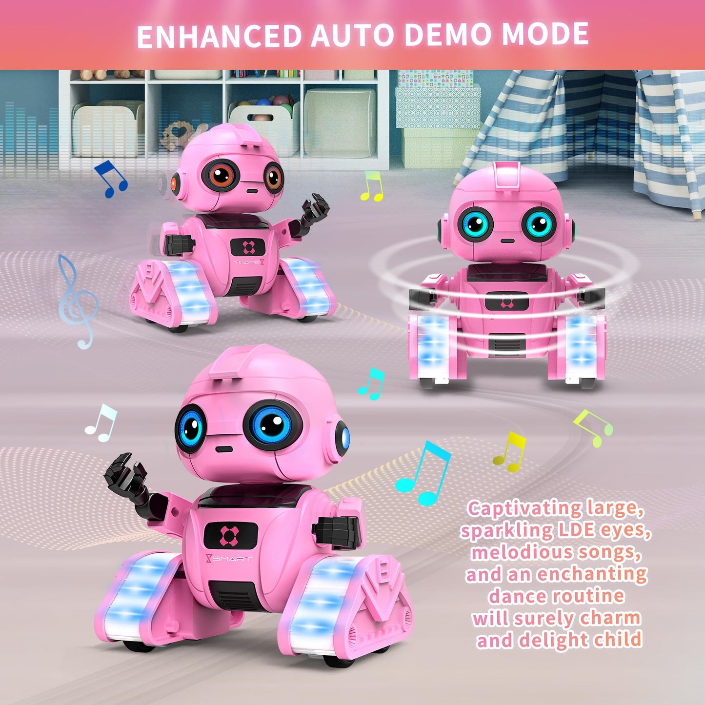 Robot Toys for Boys and Girls, Rechargeable Remote Control Robot with Auto-Demonstration, Light Projection, Dance Moves, Music, and Gesture Sensing –Toy Robot Gifts for 6+ year old Girls (Pink)