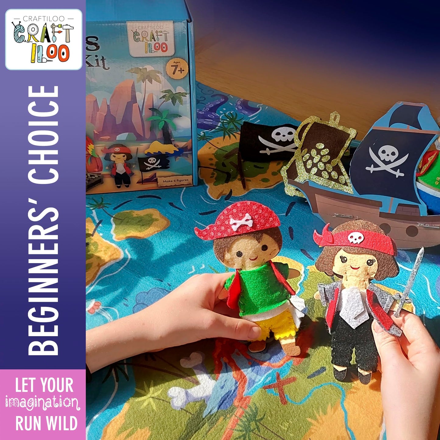 Pirates Pre-Cut Fun Kids Sewing Kit for Kids Ages 8-12 Children Beginners Sewing kit Kid Crafts Make Your Own Felt Pillow Plush Craft Kit Girls and Boys Art Craft Kits Learn to Sew Kit