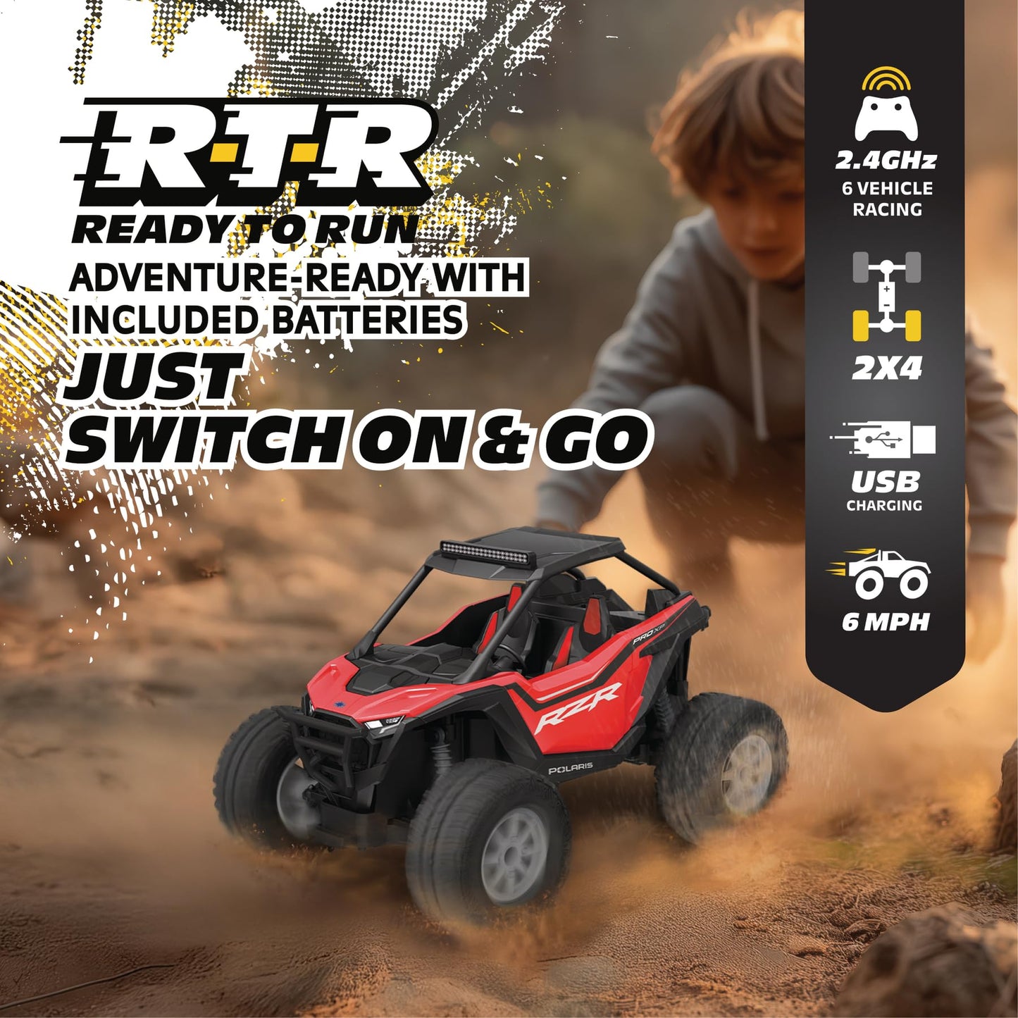 Motor Dayz Polaris RZR Remote Control UTV – 1:14 Scale 2WD RC Car, Officially Licensed Polaris RZR, Full-Function 2.4GHz Radio Control, USB Rechargeable, Ready to Run, Red