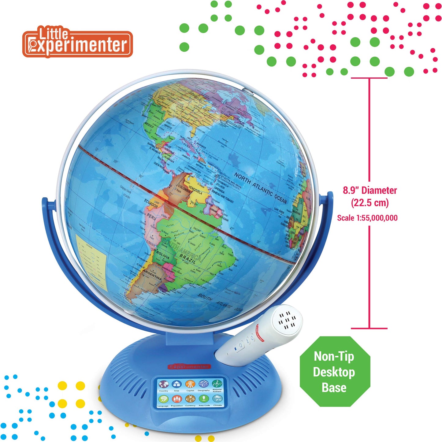 Little Experimenter Interactive 9” Globes for Kids, Globe & Wireless Smart Pen, Easter Gifts for Kids, STEM Educational Toys, Talking World Map, 8 Year old Boy Coolest Gifts for Boys & Girls Ages 8 9 10 11 12 Years Old