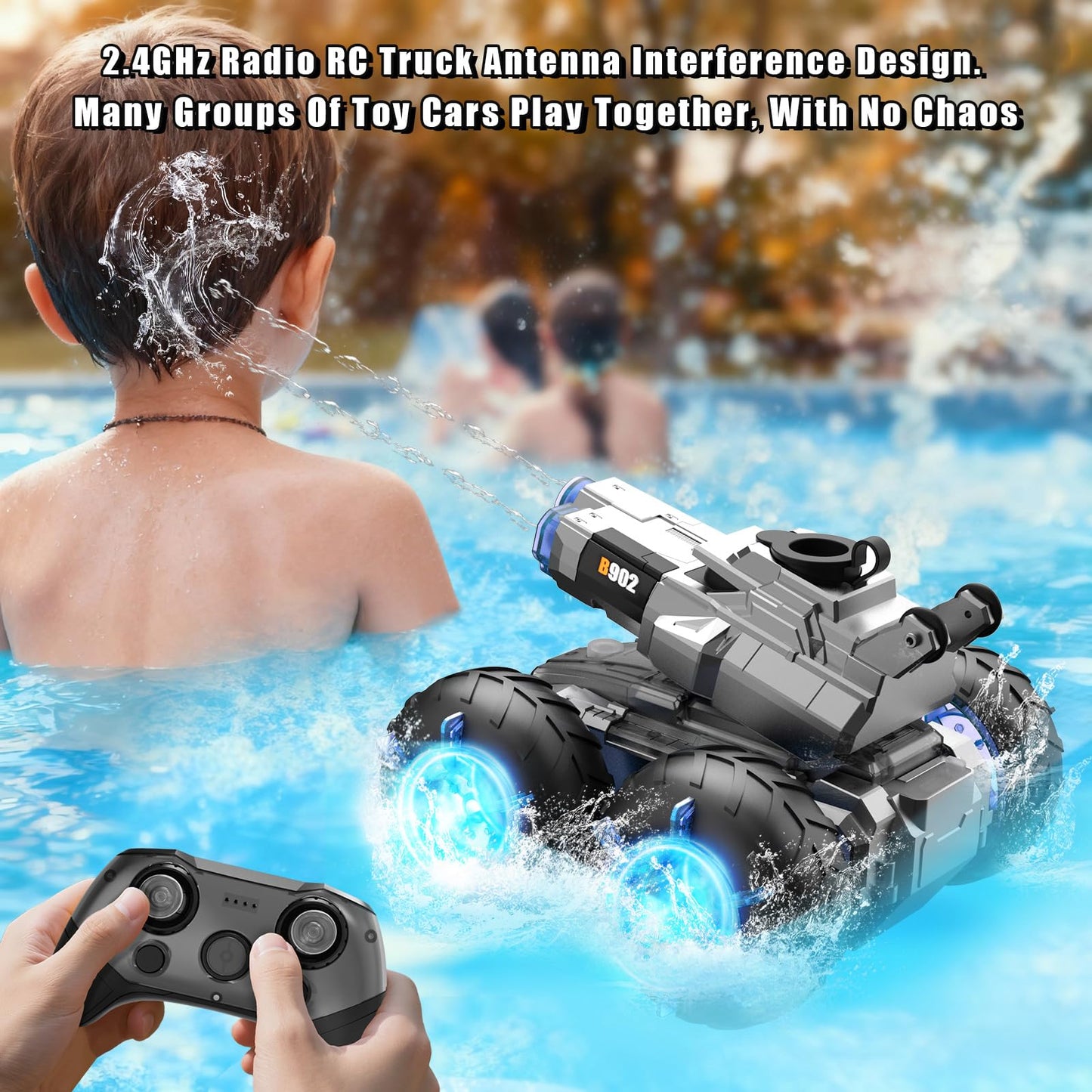 ZHYLLO 3-in-1 Remote Control Car RC Boat & Water Gun Amphibious Remote Control Car 4WD All-Terrain RC Cars Gesture Sensing Rc Stunt Car RC Trucks Toys Birthday Gifts for 8 9 10 11 12 Year Old Boys