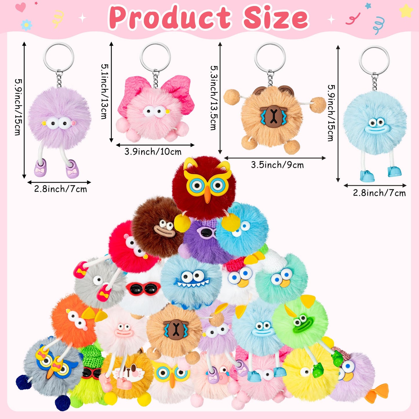 LieToi Kids Keychain - 48Pcs Cute Key Chains Goodie Bags Fillers Holiday Party Favors Elementary Classroom Student Prizes Easter Egg Fillers Basket Stuffers Keyrings Bulk Birthday Carnival Events Gift