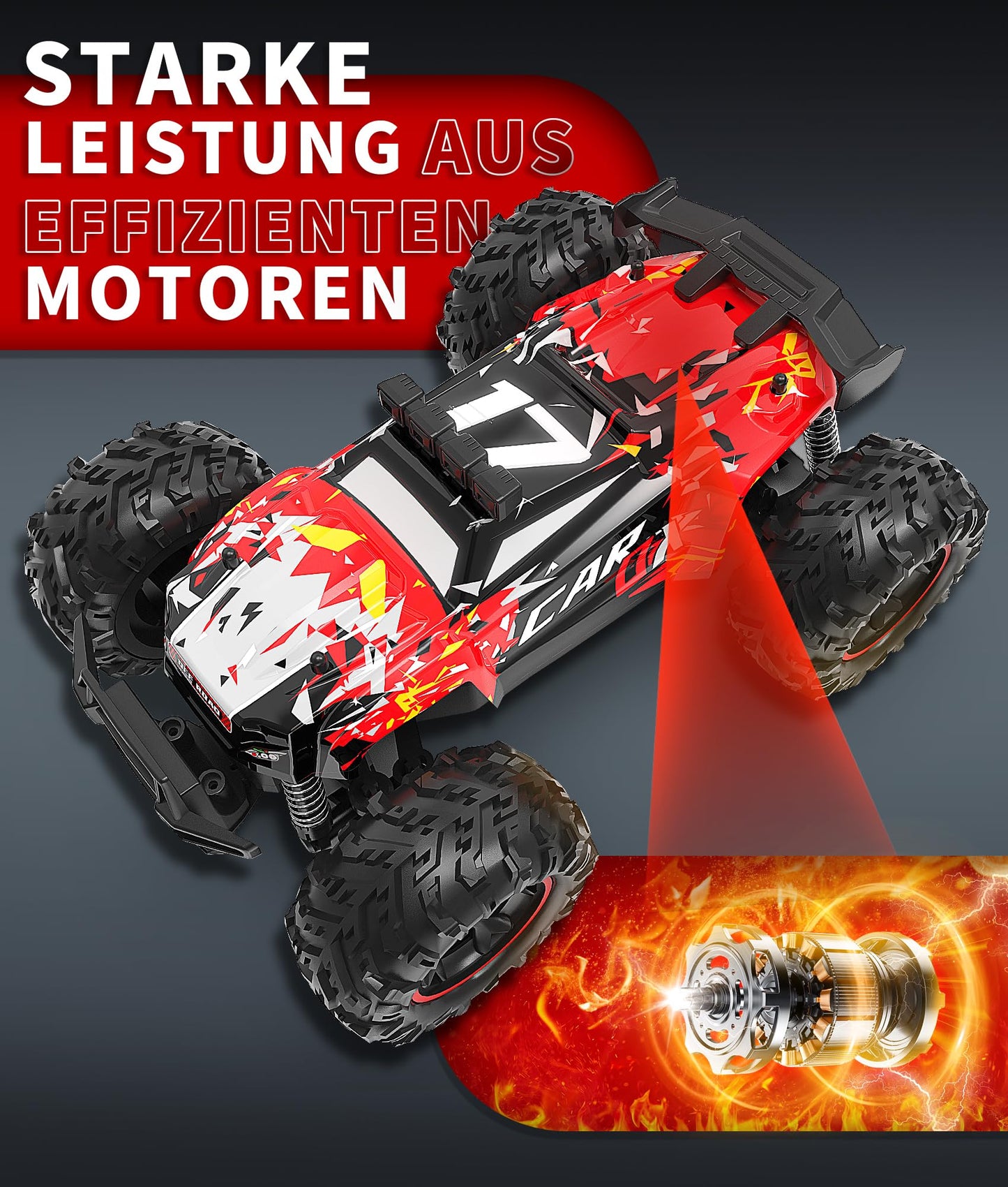 Carox Remote Control Car, 2.4GHz 26KM/H High Speed RC Car, 1:18 Off-Road Monster Truck with LED Lights, Proportional Throttle & 1800mAh Rechargeable Batteries – Ideal Gift for Boys 6+ (RED)