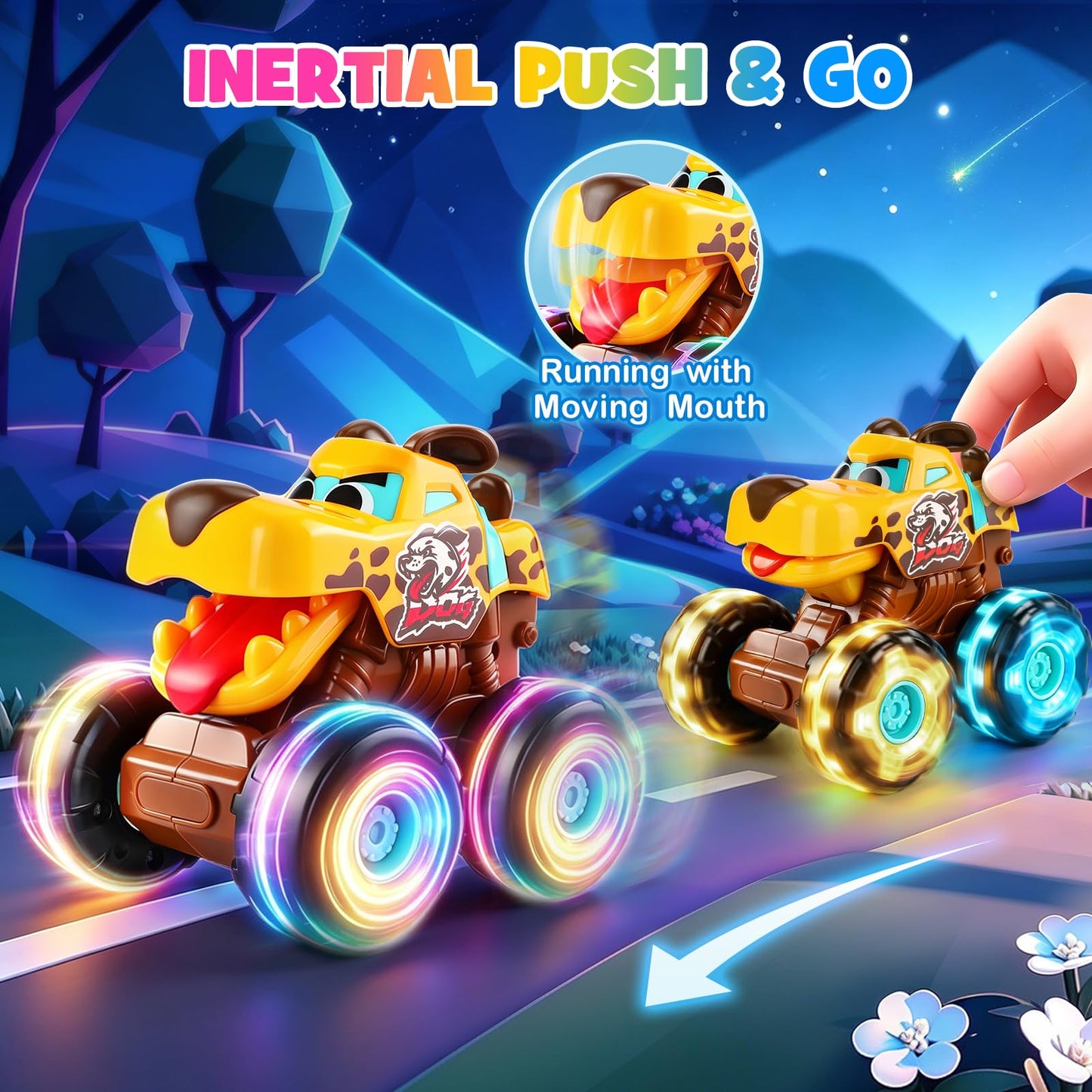 OCATO Monster Truck Toys for 1 2 3 4 Year Old Boy Birthday Gift, Light Up Monster Trucks Inertia Toy Cars for Toddlers 1-3 Soft Light Glowing LED Wheels, Baby Toddler Kids Boy Toys Gifts Age 1 2 3 4 5