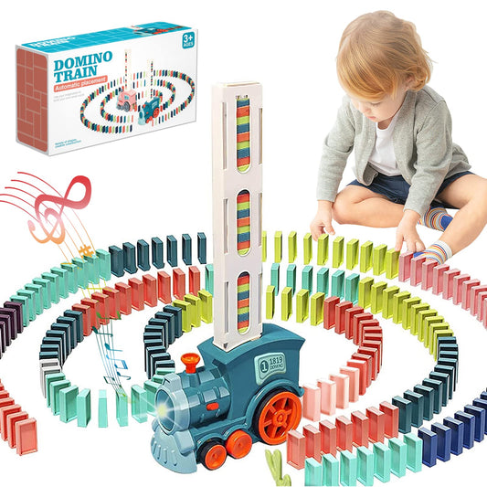 Noaideoi Domino Train Toy Set for Kids, Automatic Dominoes Blocks Building and Stacking Toys Creative Kids Games Early Education Christmas Birthday Gift Boys Girls Age 3 4 5 6 7 8 Year Old (Cyan)