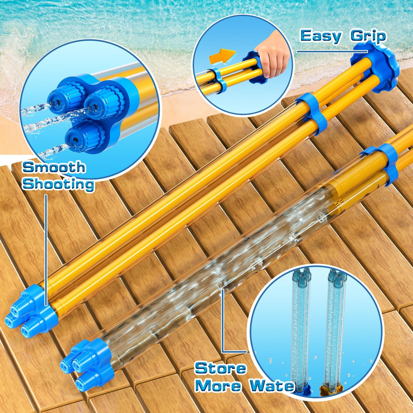6-Pack Water Guns Water-Proof Squirt Blasters Set for Kids, Water Game Shooter - Pool Beach Toys for Summer Party Swimming Games, Outdoor Toys for Kids Boys and Girls Aged 3 4 5 6 Years Old
