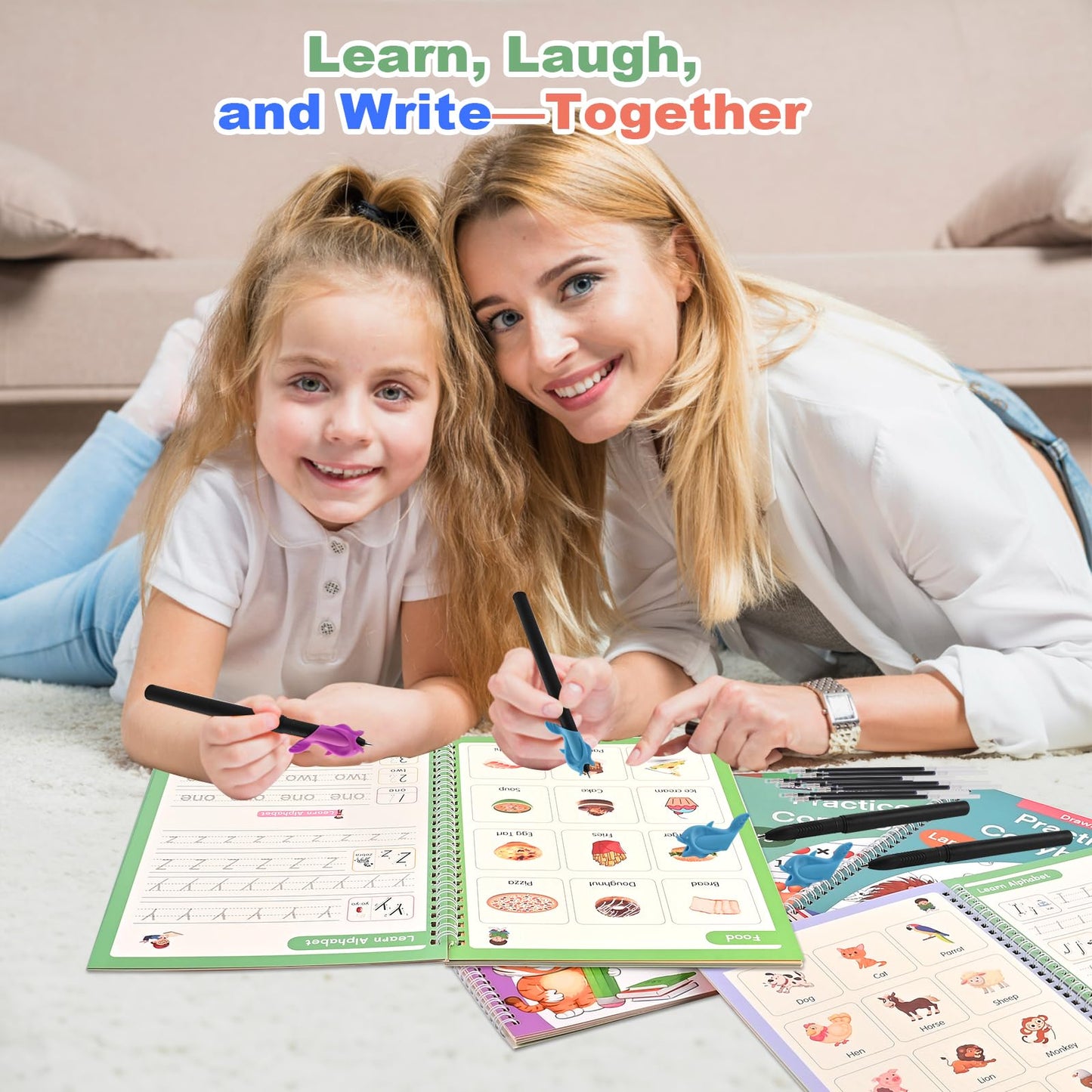 Grooved Handwriting Practice Books for Kids Ages 3–8, Reusable Tracing Workbooks with Deep Grooves – Letters, Numbers, Math, Drawing & Words – Disappearing Ink Pens, Pencil Grips & Storage Bag