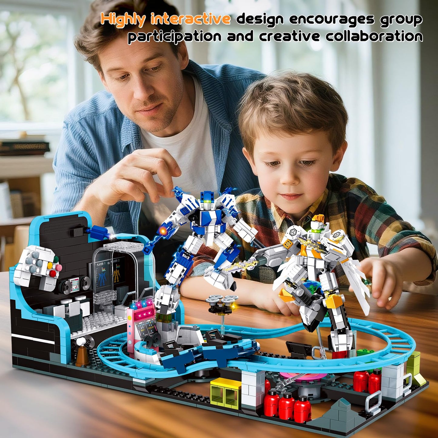 Rongmeiz Space Roller Coaster Building Toy for Kids 6+,1293 PCS Robot Roller Coaster Amusement Park Block Building Set Interactive Space Station Construction Kit Birthday Gift for Boys & Girls 6+