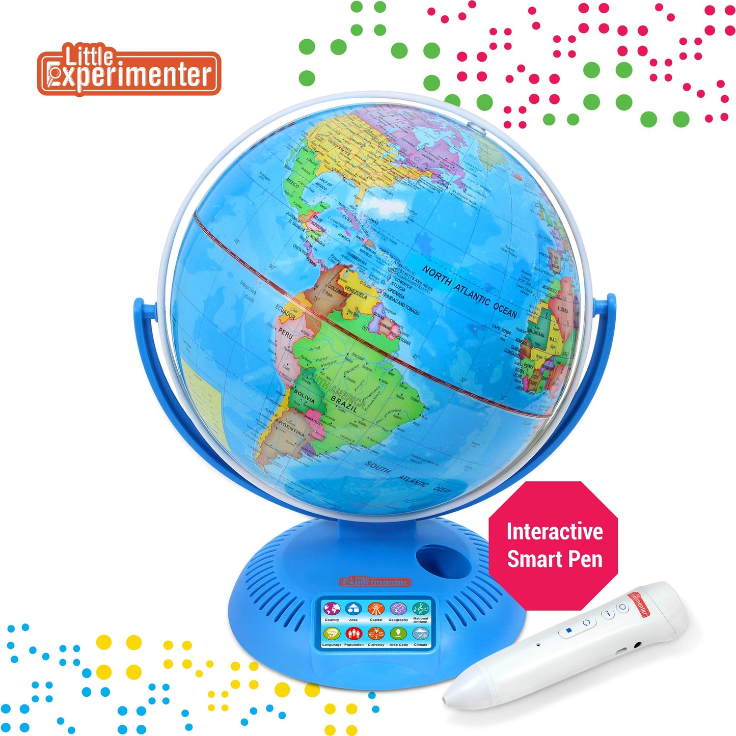 Little Experimenter Interactive 9” Globes for Kids, Globe & Wireless Smart Pen, Easter Gifts for Kids, STEM Educational Toys, Talking World Map, 8 Year old Boy Coolest Gifts for Boys & Girls Ages 8 9 10 11 12 Years Old