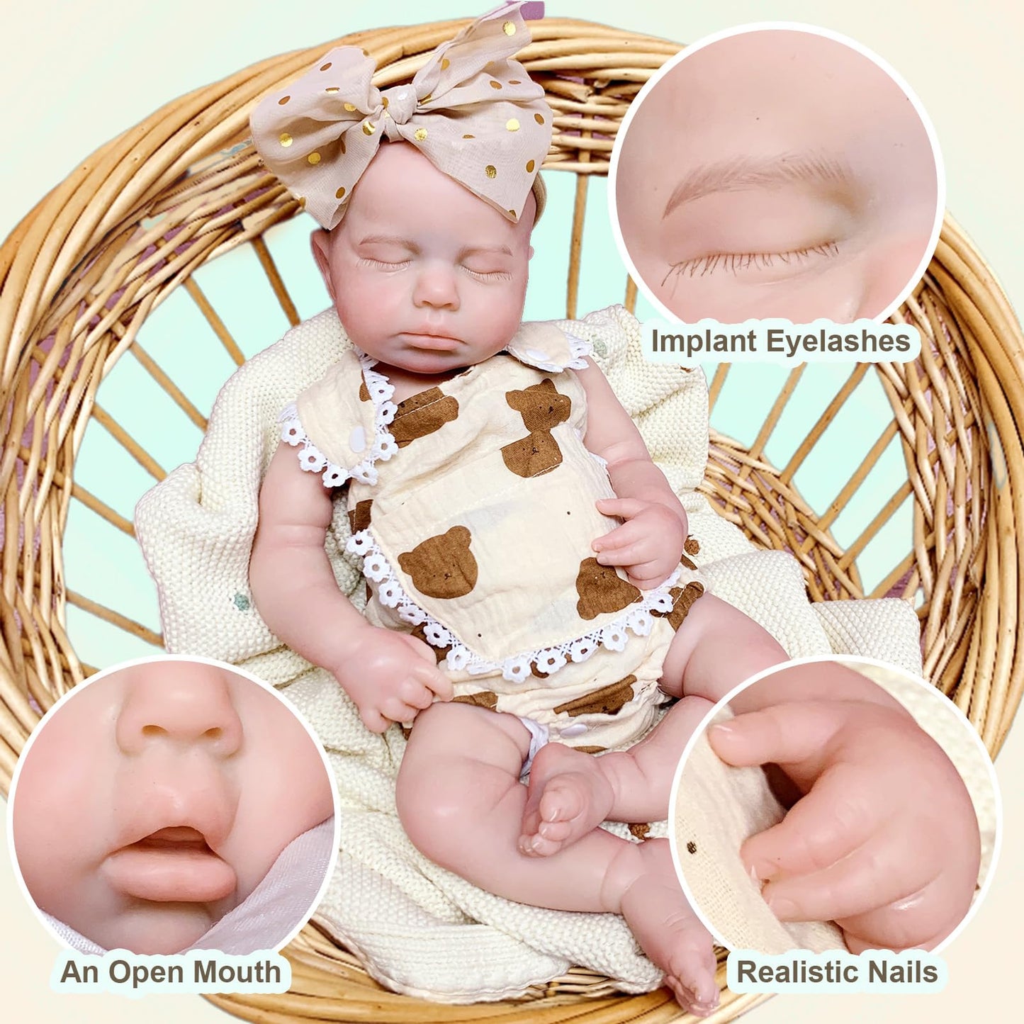 Yokyyi 18 inch Silicone Baby Doll Lifelike Reborn Dolls Full Body Eyes Closed Sleeping Realistic Handmade Girl Mouth Opened for Kids Ages 3+ & Collectors