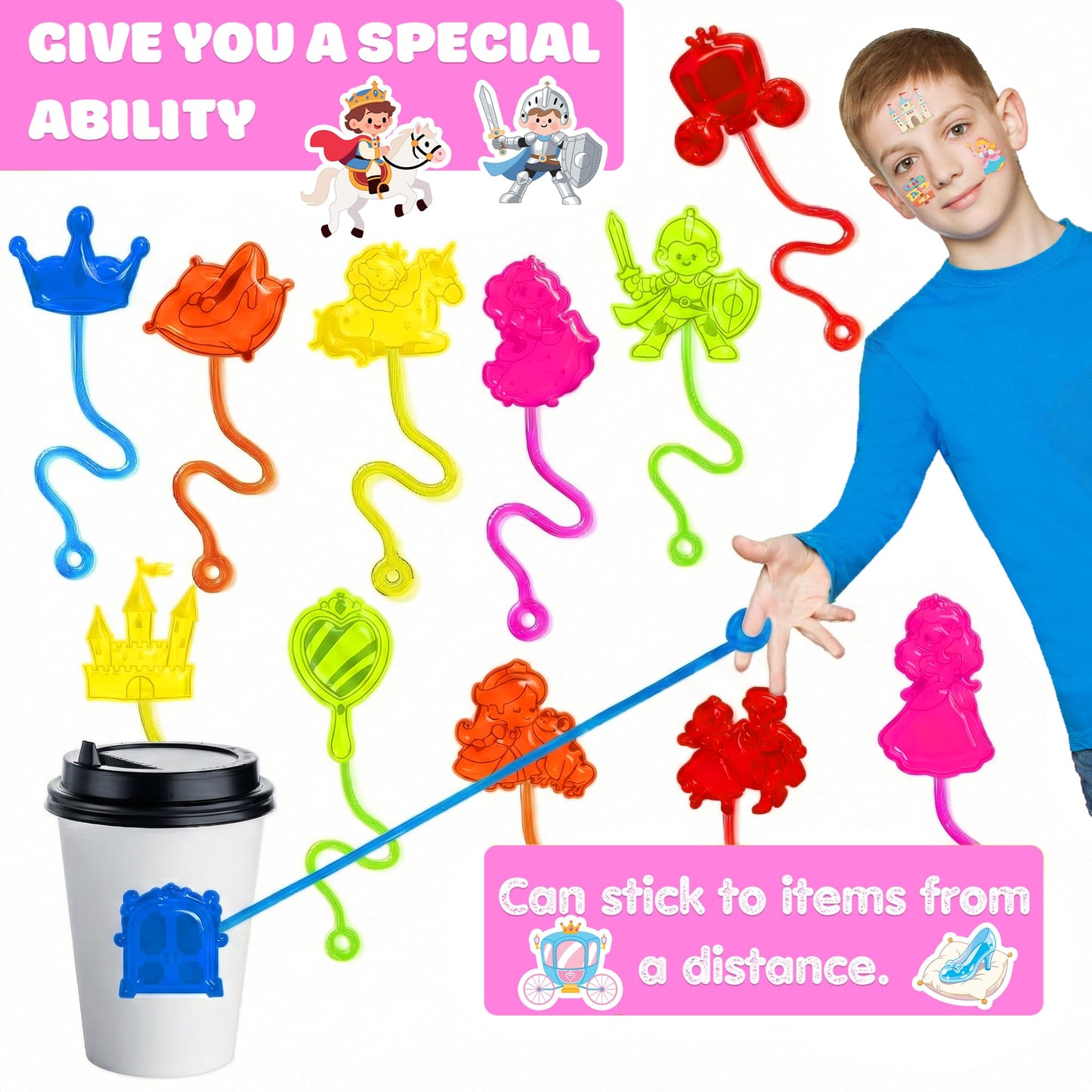 48PCS Princess Party Favors - 24PCS Temporary Tattoos & 24PCS Stick Hands Party - Perfect Birthday Party Supplies, Goodie Bag Stuffers, Treasure Box Toys, Classroom Prizes, and Student Gifts