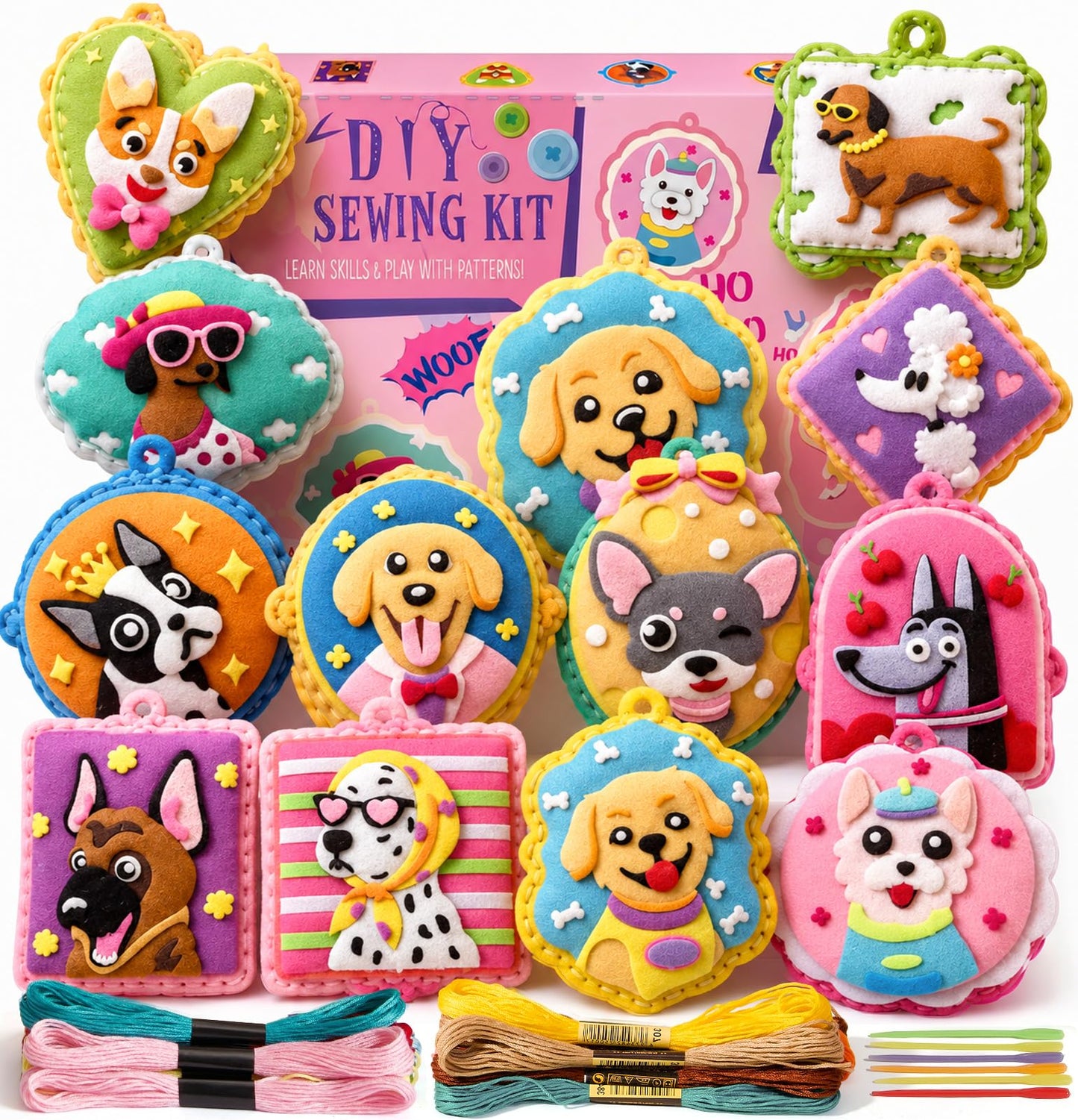 Toylink Dog Tag Sewing Kit for Kids Beginners, 12-in-1 Sew Your Own Felt Craft Kit for Kids Girls Boys 6-8, 8-12, Fun and Educational Birthday Gift Ideas