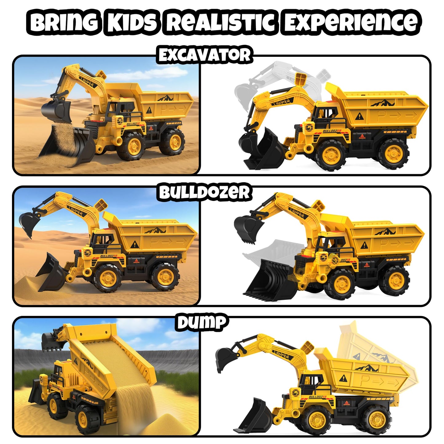 Construction Toy Truck with Race Track Launcher, 2-in-1 Storage Dump Truck and Excavator Playset with 10 Mini Cars, Racing Track Toys for Kids Ages 3-8, Birthday Gift for Boys Girls