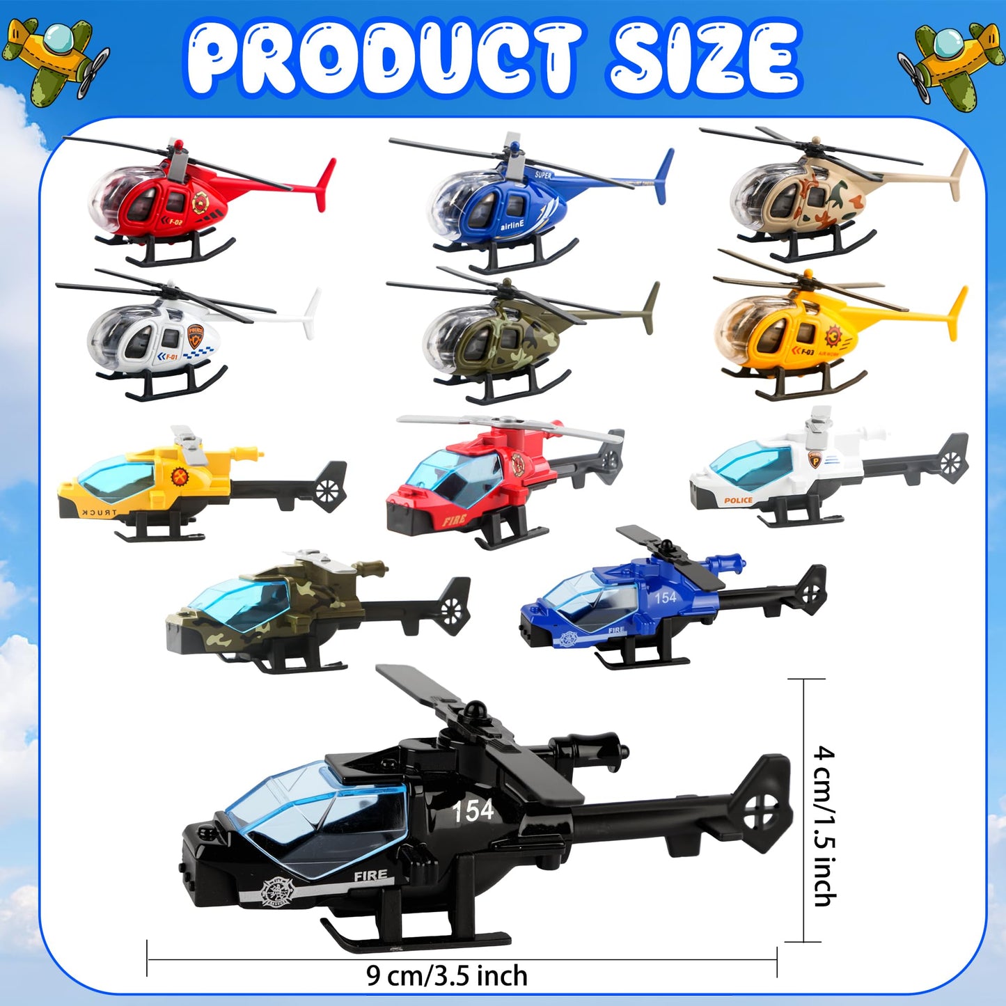 24 Pack Diecast Helicopter Toys Set Mini Alloy Helicopters Military Fighter Copters Pull Back Aircrafts for Party Favors Classroom Prizes Birthday Goodie Bag Fillers, 12 Colors