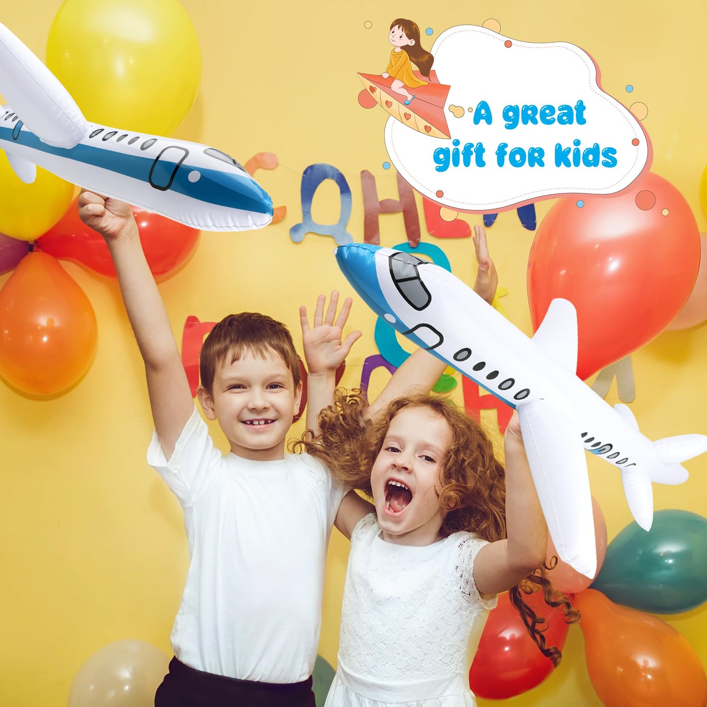 3 Pcs 40 Inch White Large Inflatable Airplane Blow Up Airplane Balloon Plane Inflated Toys for Birthday Party Shower Outdoor Swimming Pool Decorations