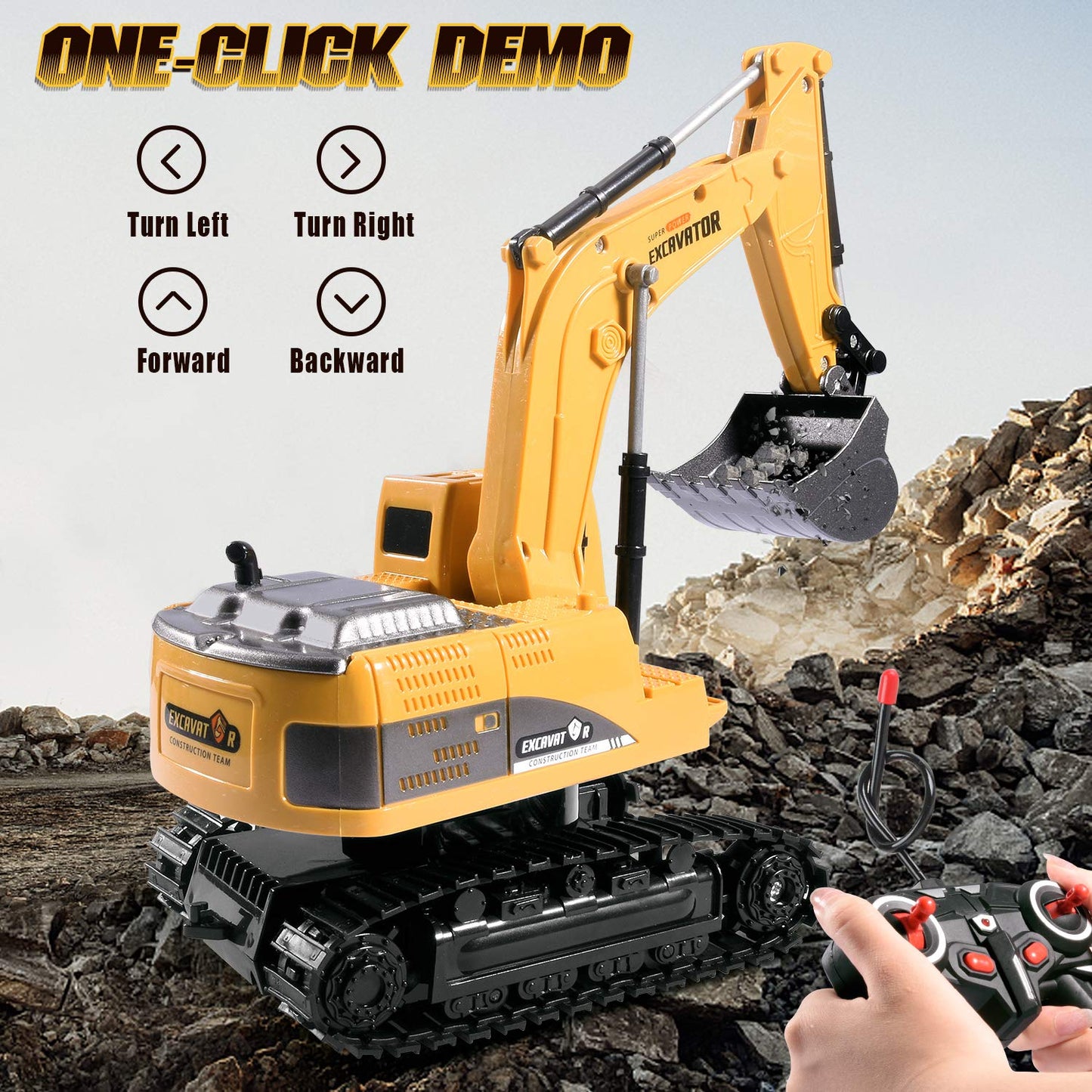 Onadrive Construction Excavator Toy - Kids Toy Engineering Digger Truck, Remote Control Rechargable Hydraulic Car for 3 4 6 7 8 Year Old Boys Girls, Educational Toys for Kids & Children
