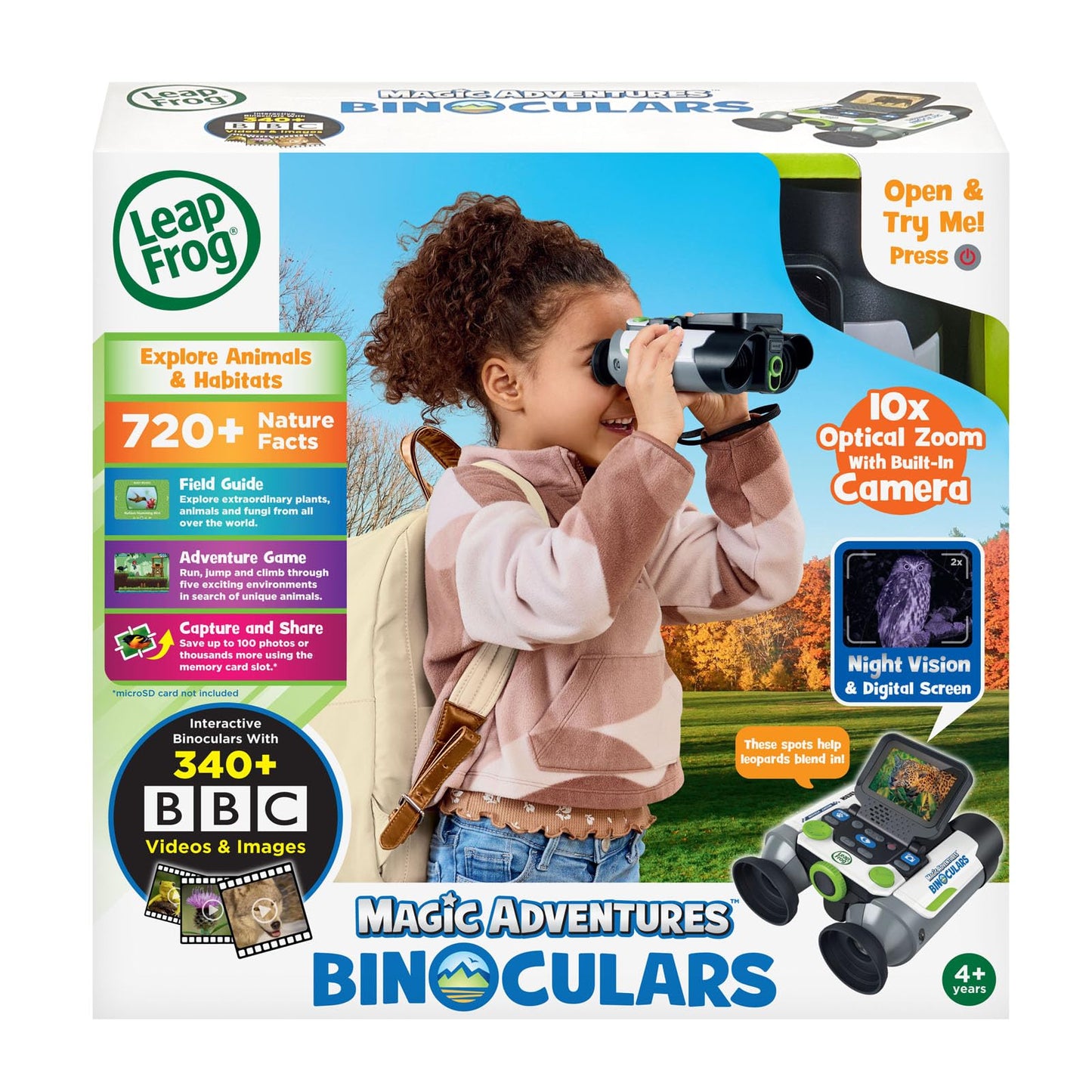 LeapFrog Magic Adventures Binoculars with Screen Capture, Night Vision for Kids Ages 4 and up, White