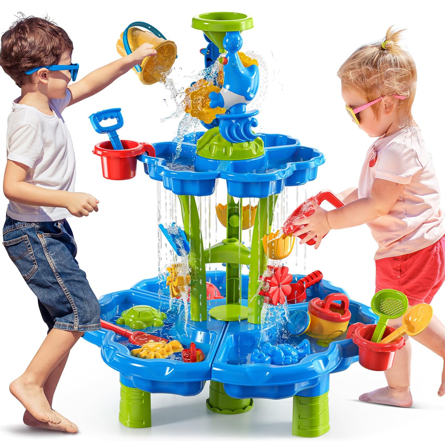 JUKUDAHU Water Table for Kids Ages 4-8 3-5, Sand and Water Table for Toddler with Beach Toys, Outdoor Toys Activity Sensory Play Table, Birthday Gifts for Toddlers 2 3 4 5 6 7 8 Boys Girls