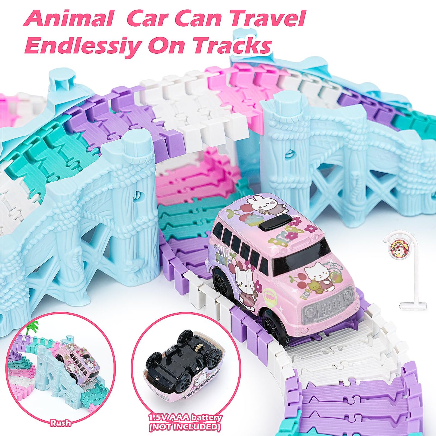 215 PCS Unicorn Race Tracks for Kids Toys, Glow in The Dark Magic Toy Set with 360° Loop Ramp, 1 Unicorn Car Track, Flexible DIY Track Set, Birthday Gift for 3-9 Year Old Boys Girls Toddlers
