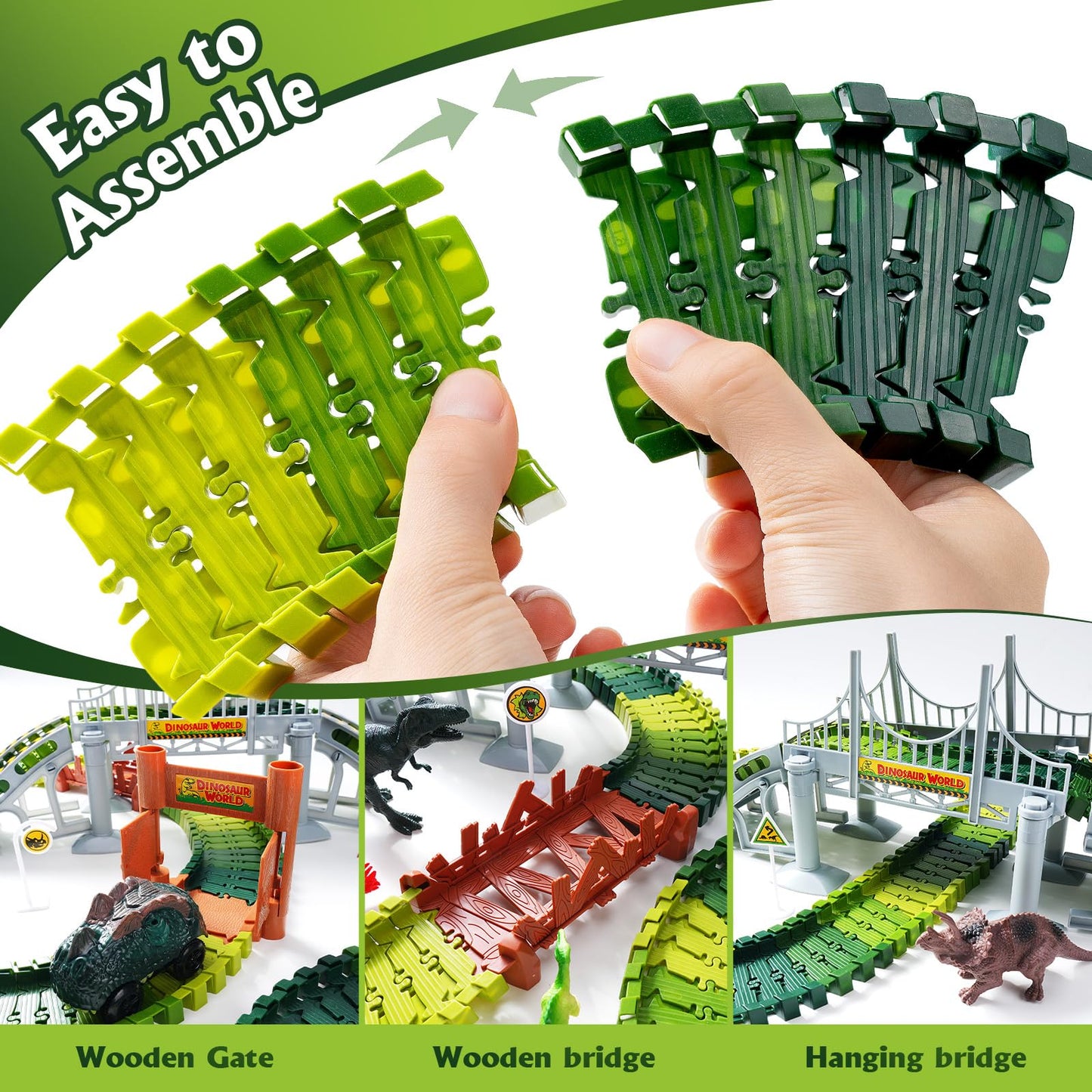 268 PCS Race Tracks Dinosaur Toys for Kids 3-5, Glow in The Dark Magic Toy Set, 2 Dinosaur Cars Track, Flexible DIY Track Set, Birthday Gift for Age 3-9 Boys Toddler Girls