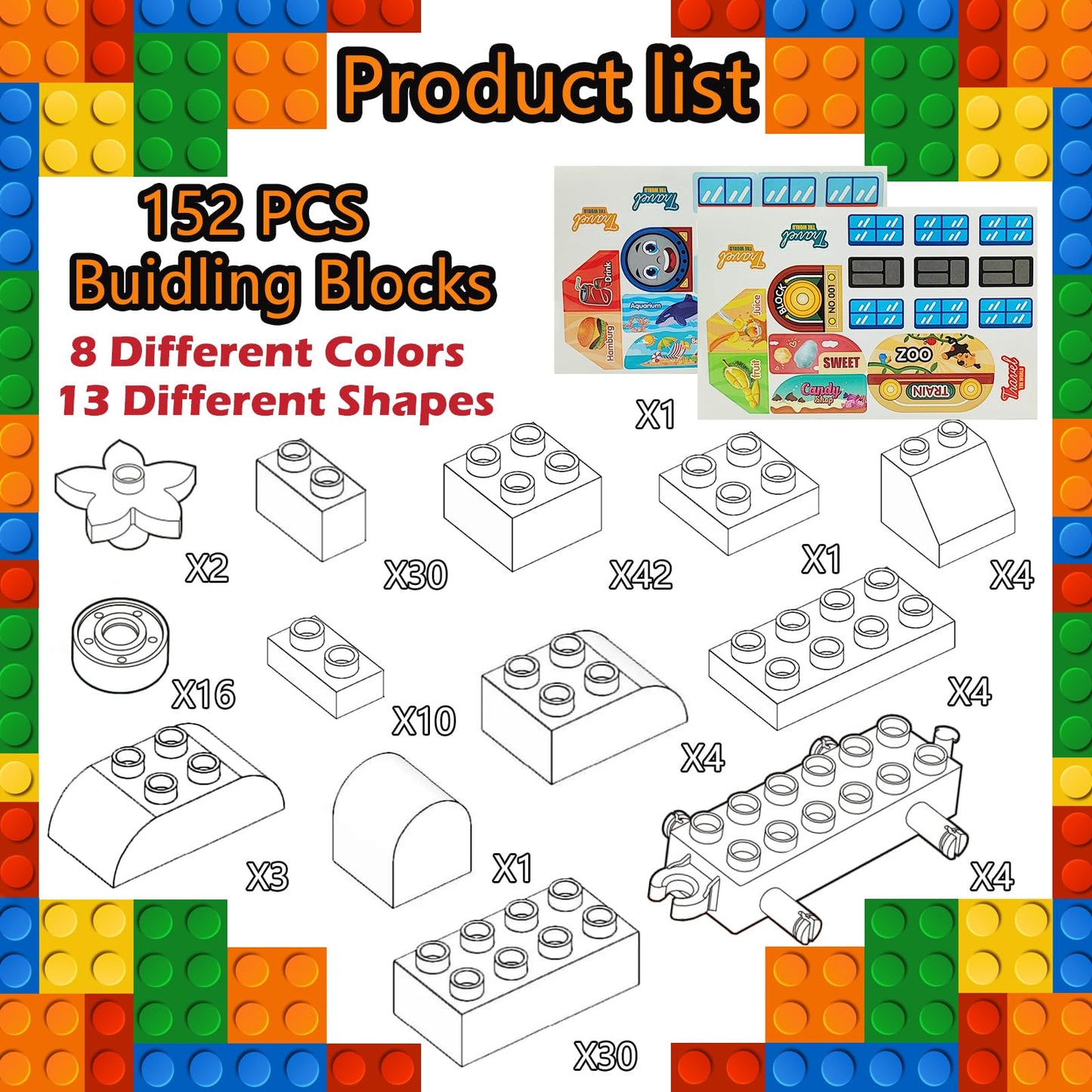 CONVENTEJOY 150 Pcs Classic Building Blocks Set for Toddlers 3-6, Large Building Bricks Train Educational Toy STEM Toys Compatible with Major Brands Gift for Kids