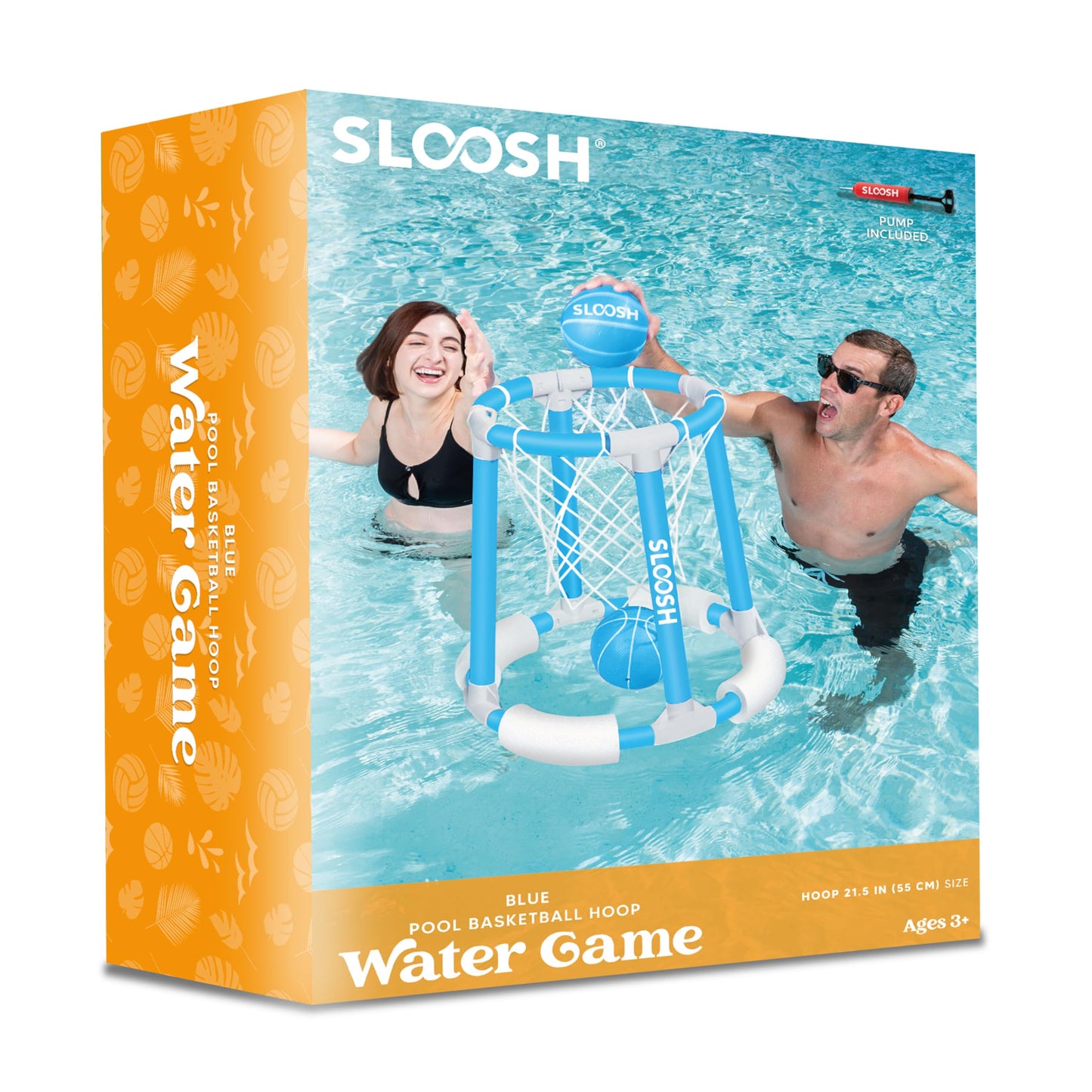 Sloosh Pool Basketball Hoop Set, Floating Basketball Pool Game, Swimming Floats Toys with Balls Pump, Summer Outdoor Water Play Toy for Kids and Adults (Blue)