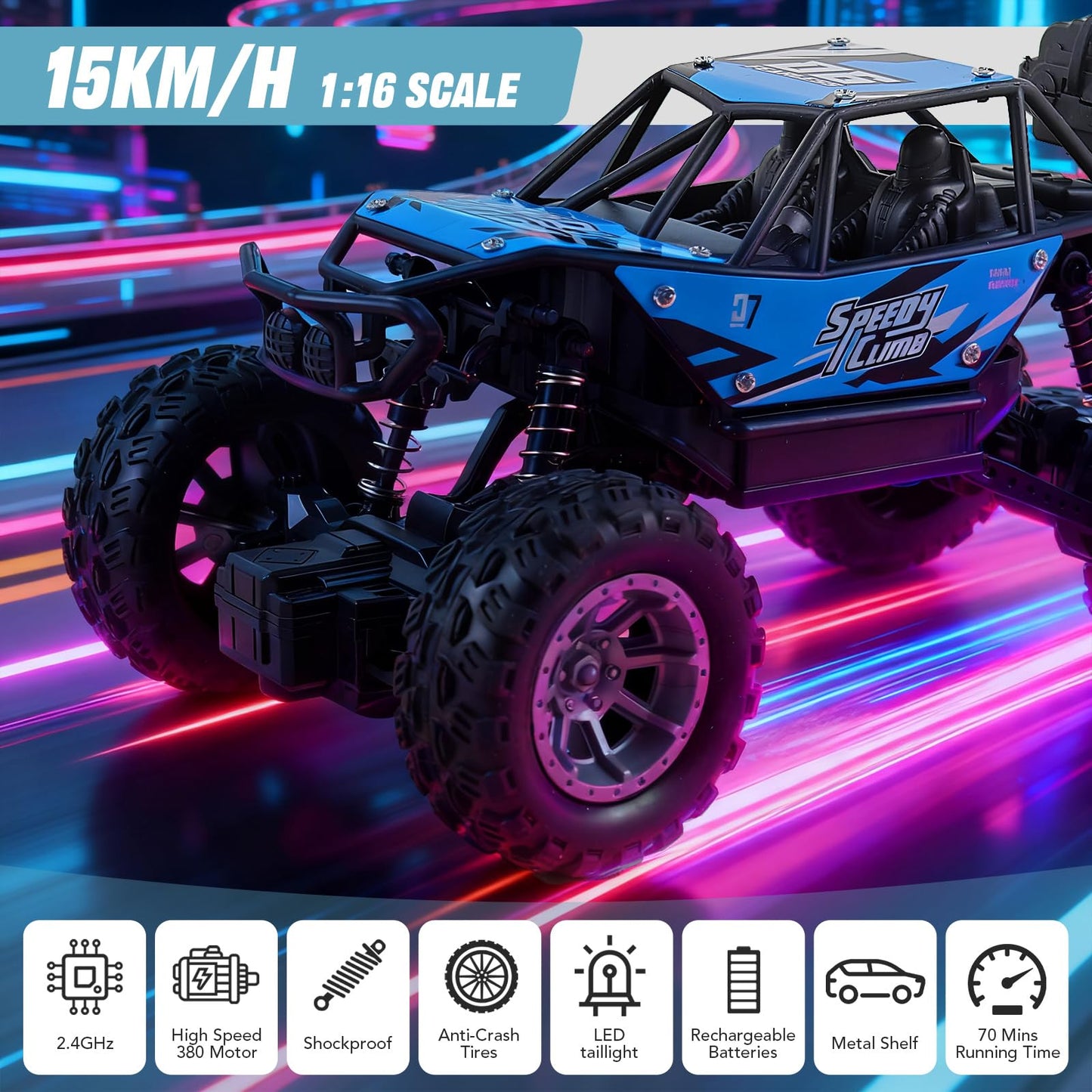 NXD RC Truck, 1:18 Remote Control Car with Spray & Light, 4WD All Terrain Off-Road Monster Truck Toys, 2.4 GHz RC Cars for Kids Age 6 7 8 9 10 11 12, Gift for Boys Girls (Red)
