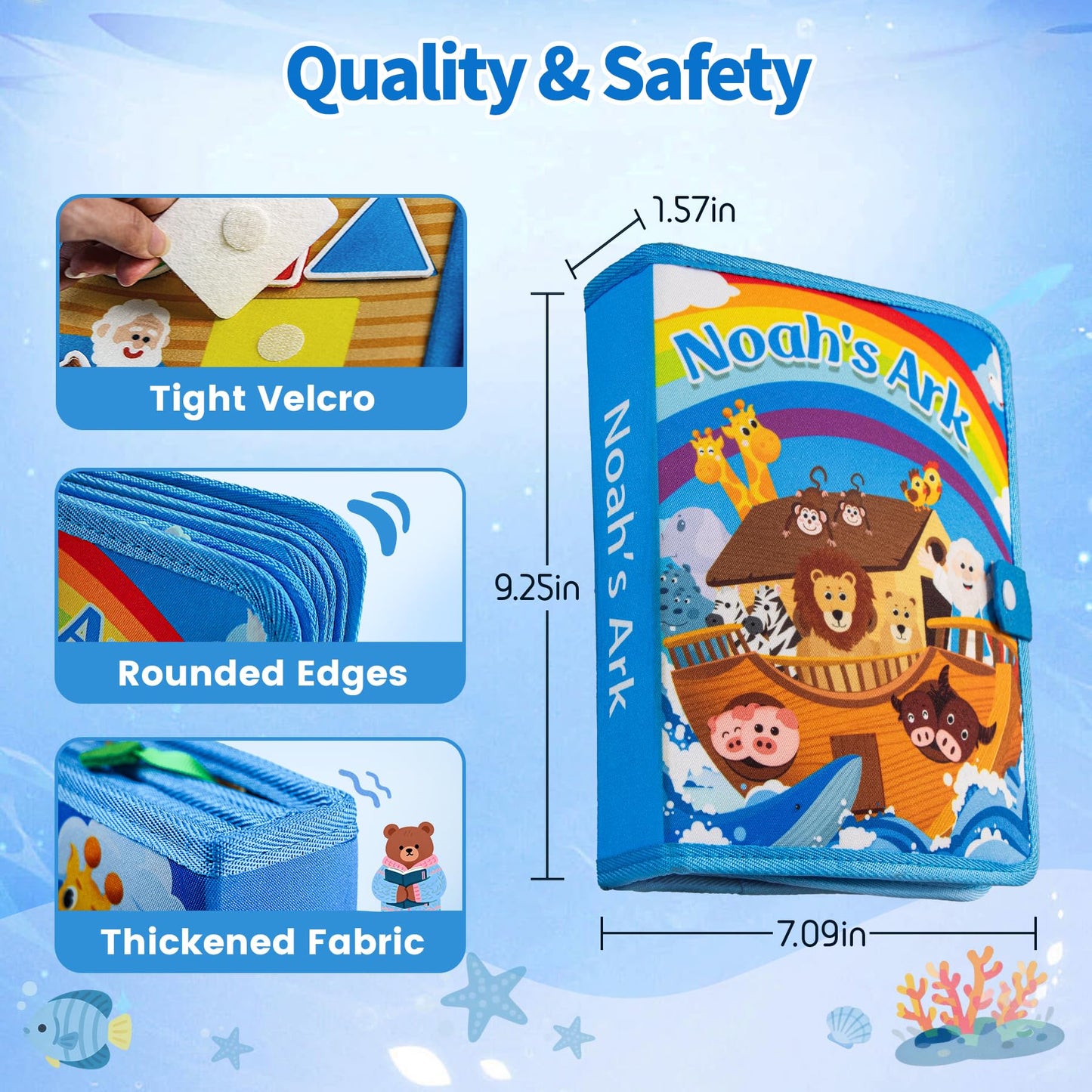 Noah's Ark Toy Busy Book for Toddlers 1-3 - Baptism Gifts for Boys & Girls - Montessori Toys for 1 Year Old，Learning Educational Sensory Activity Book,Birthday Toddlers Gifts for Travel Airplane