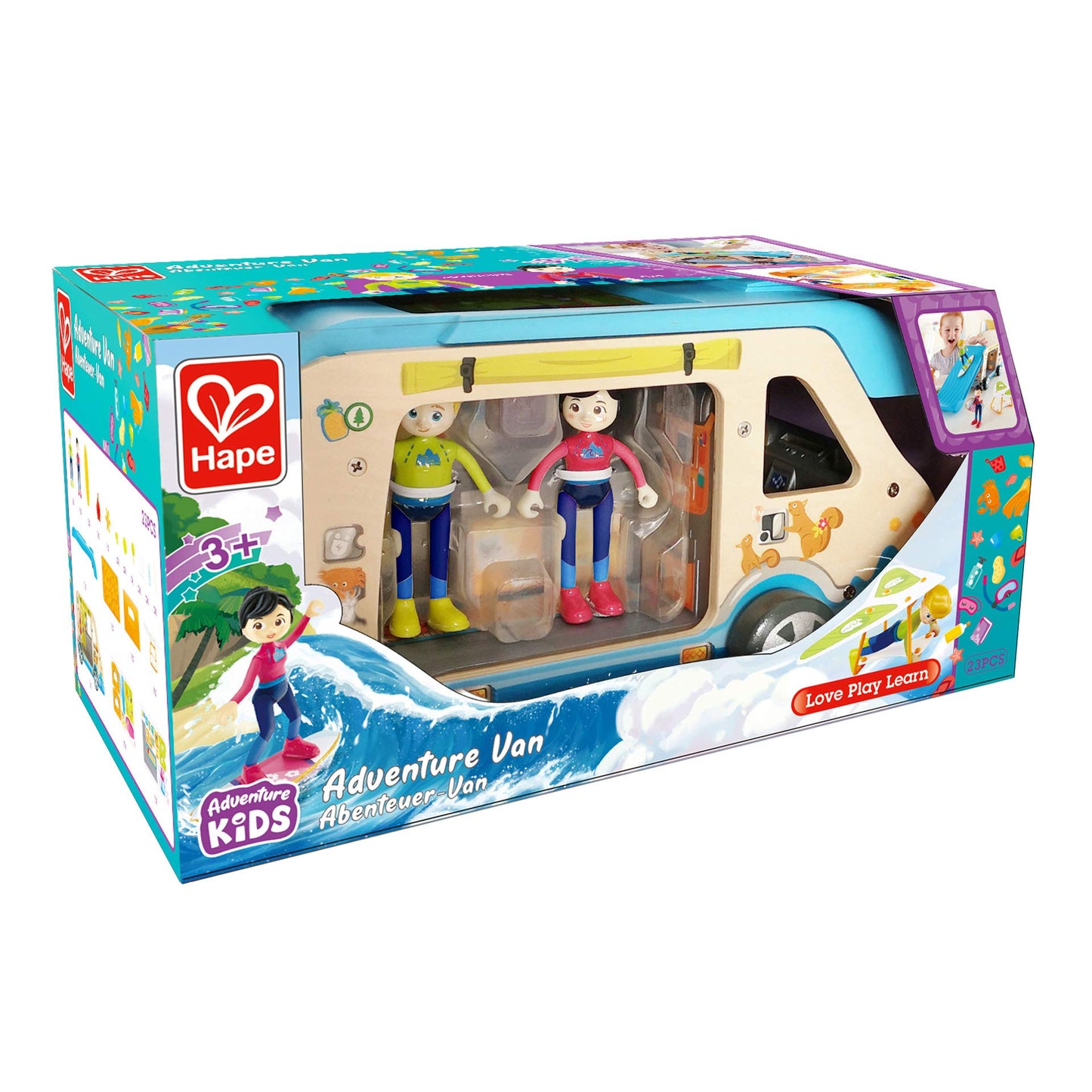 Hape Adventure Van| 23-Piece Wooden Pretend Play Camper Van Toy Set with Camping Accessories