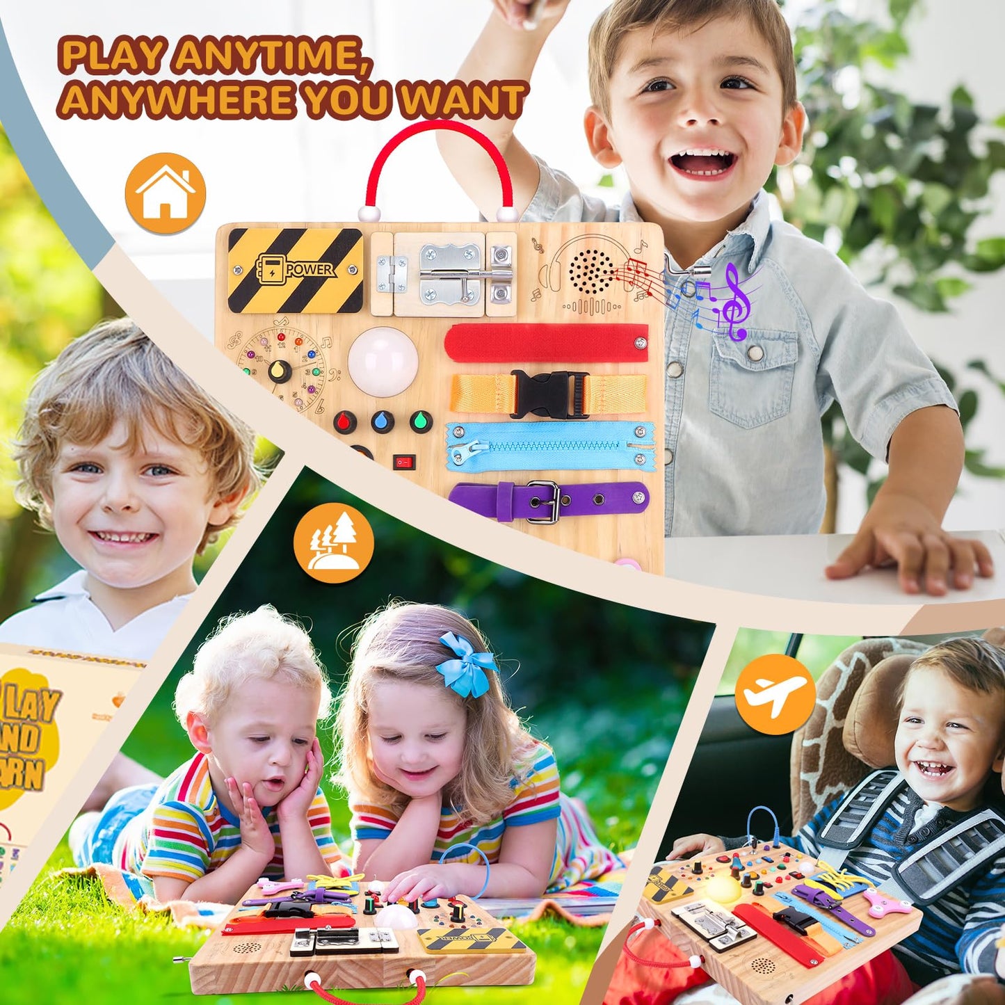 Sumsoltic Busy Board,Montessori Toys for 1-3 Year Old Boys & Girls,Travel Educational Learning Activities for Toddlers,Sensory Toy for Kids with Autism (Busy Board v3)