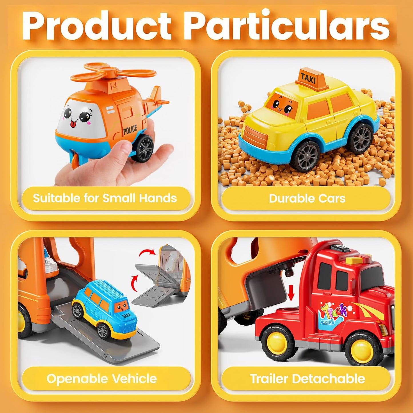 KIZONLY Trucks for Toddlers 3-4 Years, Toys for 3 4 5 6 7 Years Old Boy, 5 in 1 Carrier Transport Truck Vehicle Toy Set with Sound and Light, Christmas Birthday Gift for Kids 3 4 5 6 Years Old