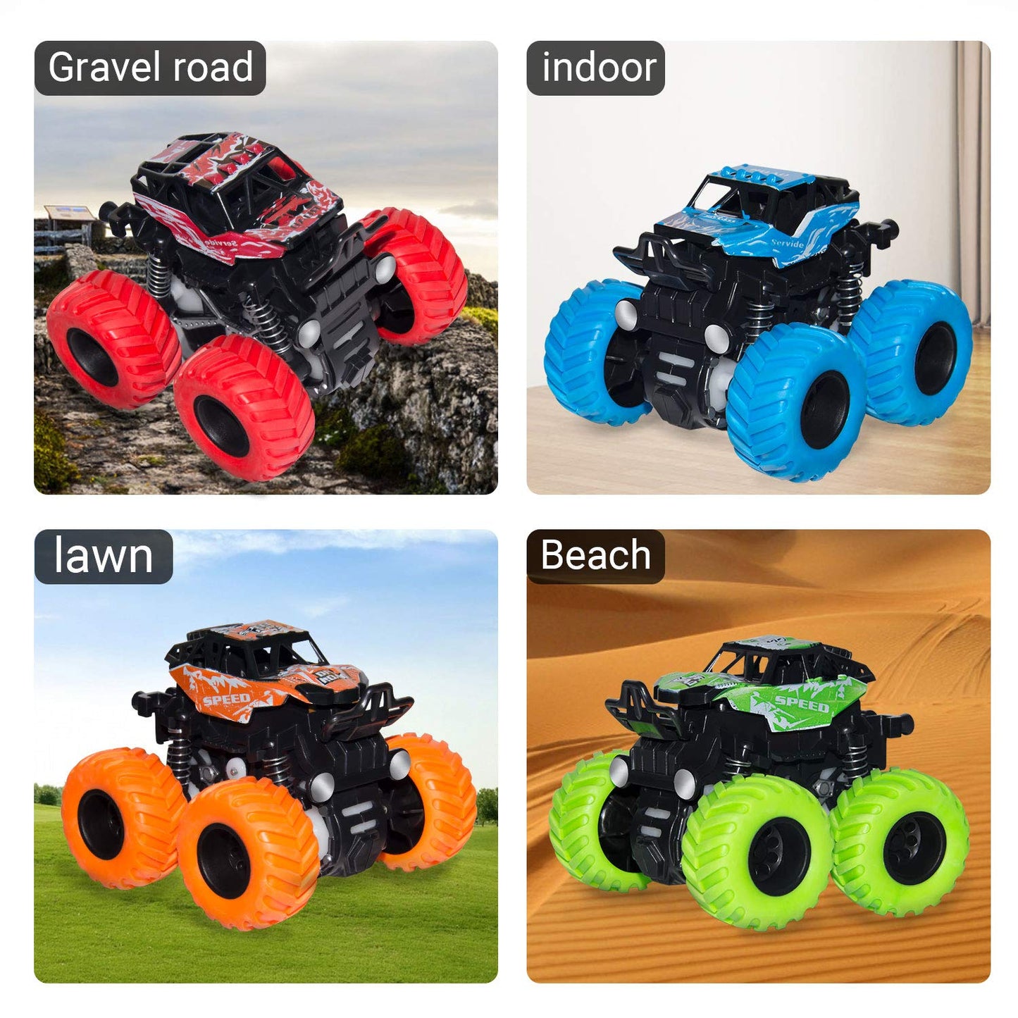 LONANDY Monster Truck Toys for Boys Age 4-7 - Friction Powered Car Toys for Kids Toddlers 3 4 5 6 Years, Push and Go Toy Cars Best Christmas Birthday Party Gift for Boys Girls 4 Pack