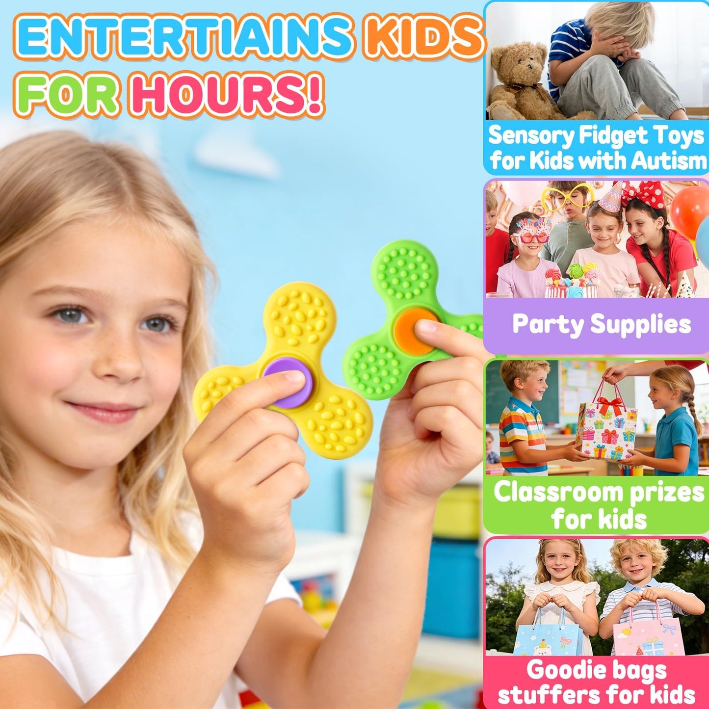 24 Pack Sensory Fidget Toys for Kids in Bulk, Mini Fidget Spinners for Adults with Autism ADHD, Quiet Classroom Prize Autism Toys Stress Relief Fidgets Desk Office Toys