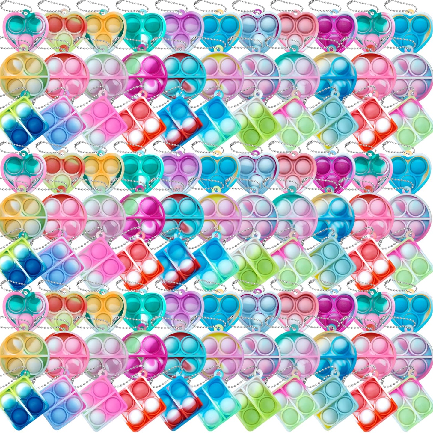 ONKULL Pop Fidget Keychain 90 Pack ,Mini Fidget Toys Bulk ,Sensory Toys for Kids ,Party Favors for Kids 4-8,8-12 Year ,Back to School Gifts for Classroom ,Birthday Goodie Bags Stuffers