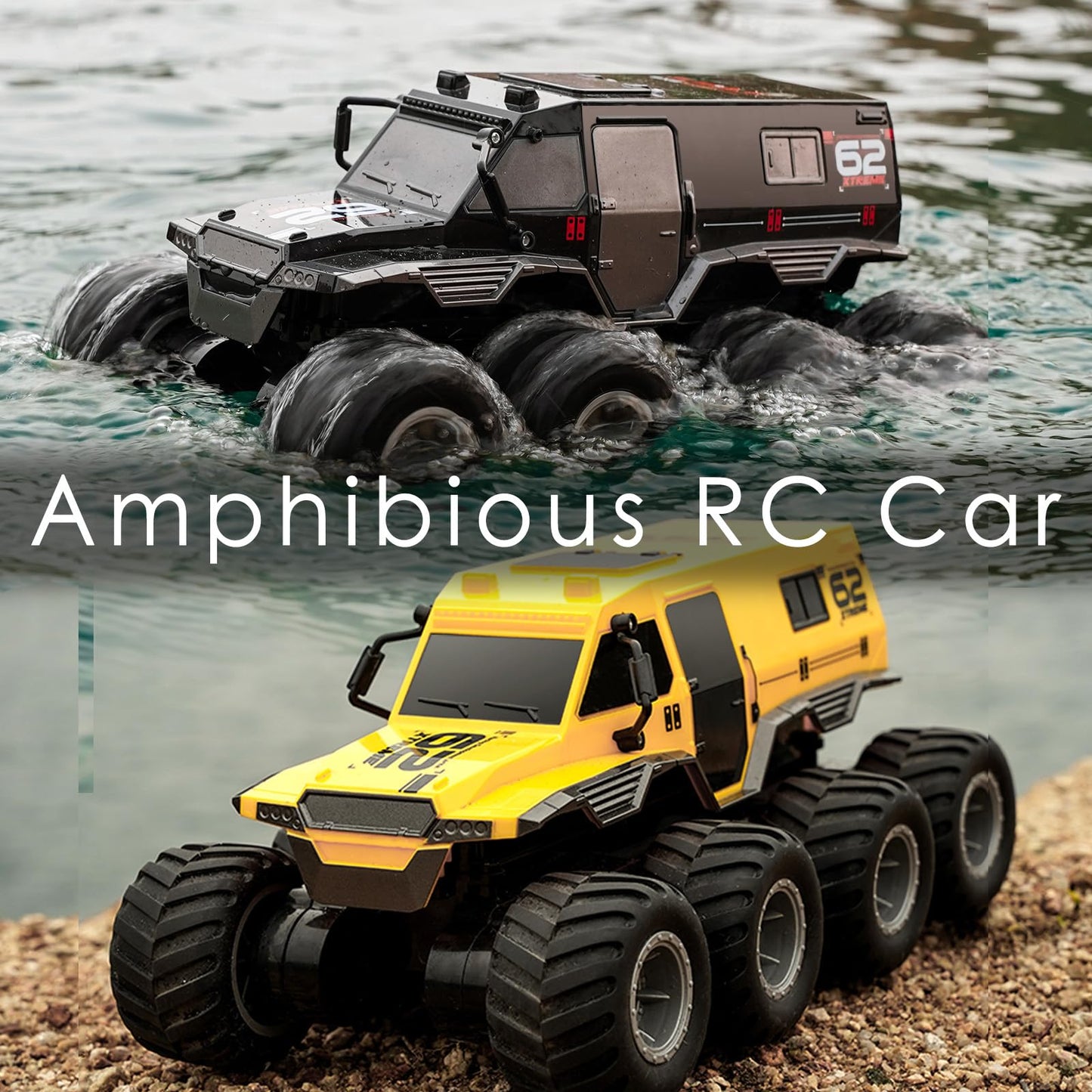 KB KAIBO 1:12 Large Amphibious Remote Control Car Monster Truck - 8WD All Terrain Waterproof RC Toy for Kids, 7.4V High-Speed Remote Control Car for Boys Girls Ages 6-12, Perfect Birthday Gifts -Black