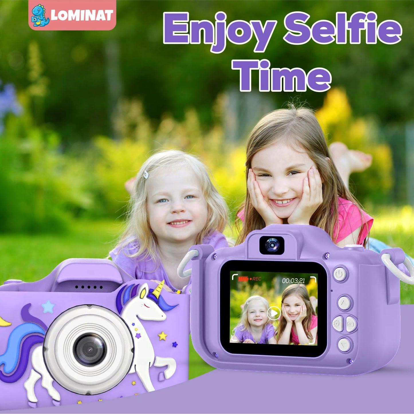Unicorn Kids Camera for Girls Age 3-12, Selfie Camera for Girls 1080P HD Kids Video Camera – Christmas Birthday Toy for 3 4 5 6 7 8 Year Old Digital Camera for Toddlers with 32GB SD Card – Purple