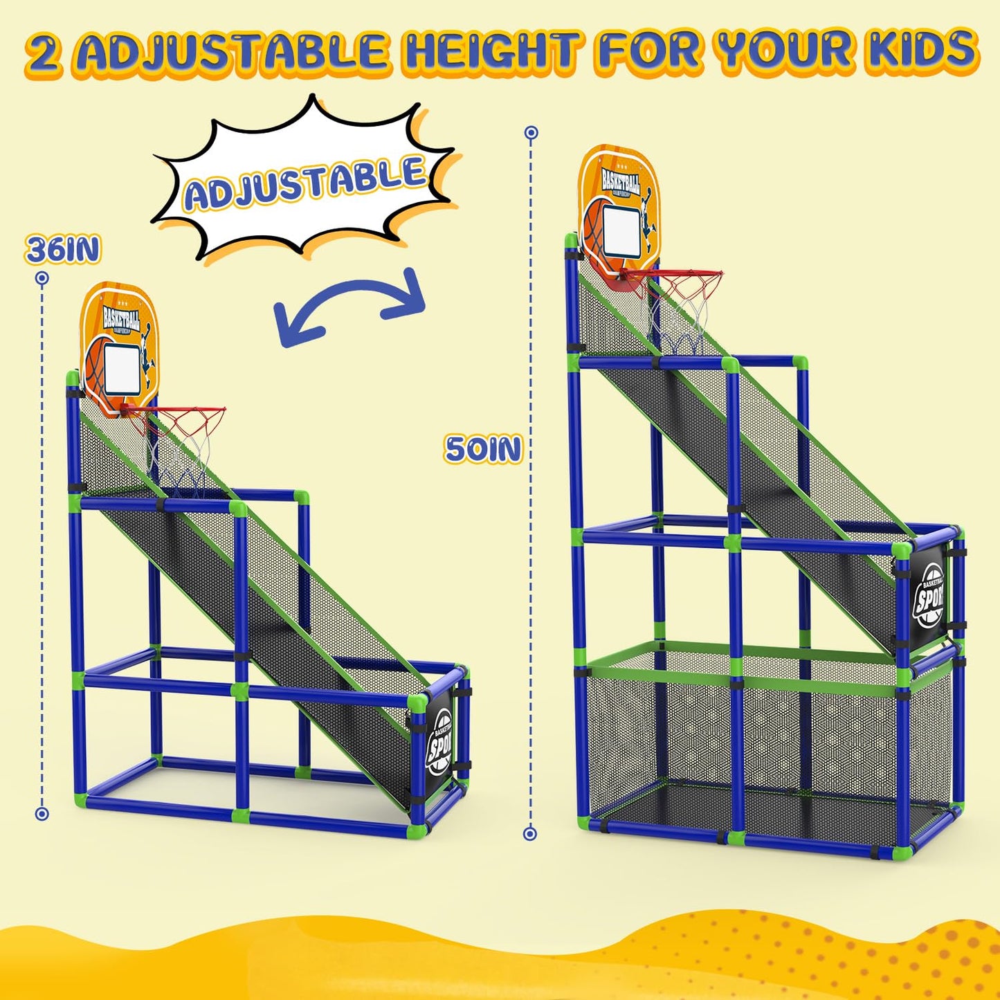 EagleStone Arcade Basketball Hoop Game Indoor, Ajustable Height Indoor Basketball Hoop with 4 Balls Storage Design for Kids,Perfect Sports Outdoor Play Toys for Kids Age 3 to 6 Years