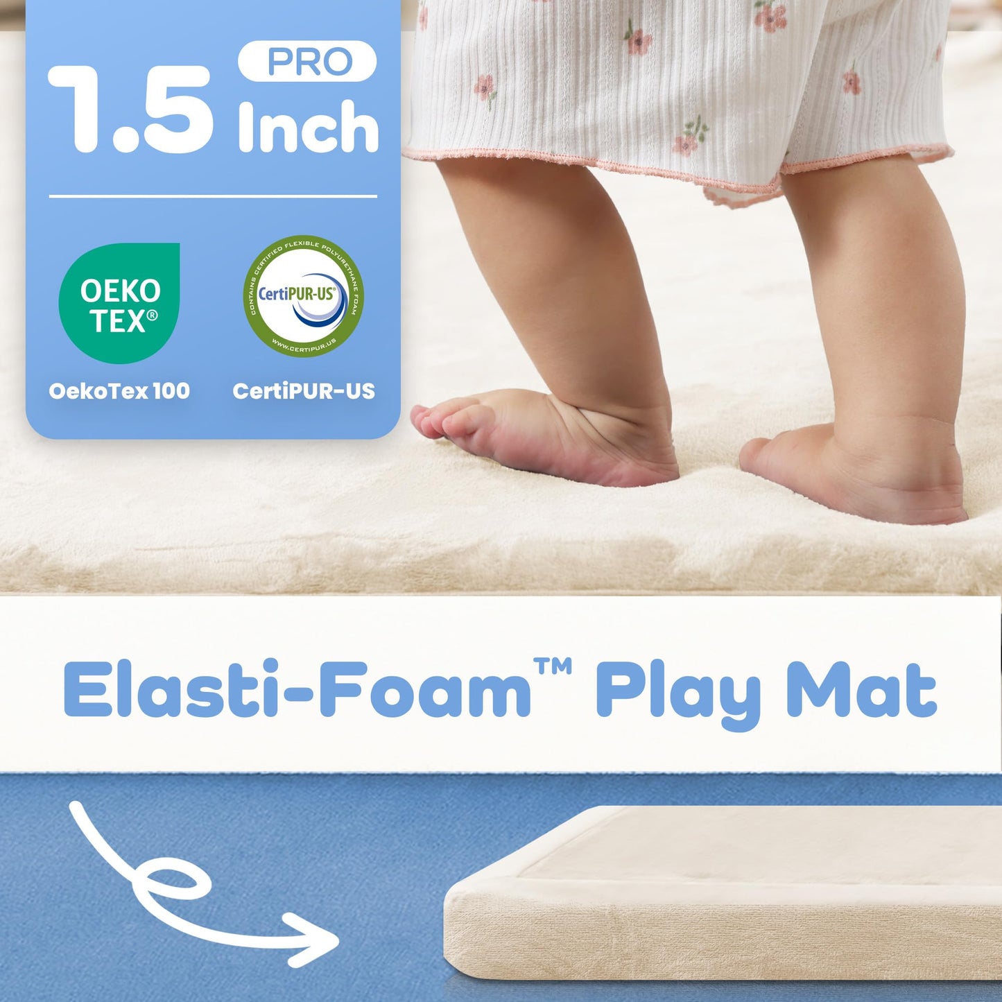 1.5" Thick Baby Play Mat for Floor Tummy Time, 50"x 50" Pro Soft Baby Activity Playmats Playroom, Easy Care with Non-Slip Safe for Infant Toddler Kids Crawling(Beige)
