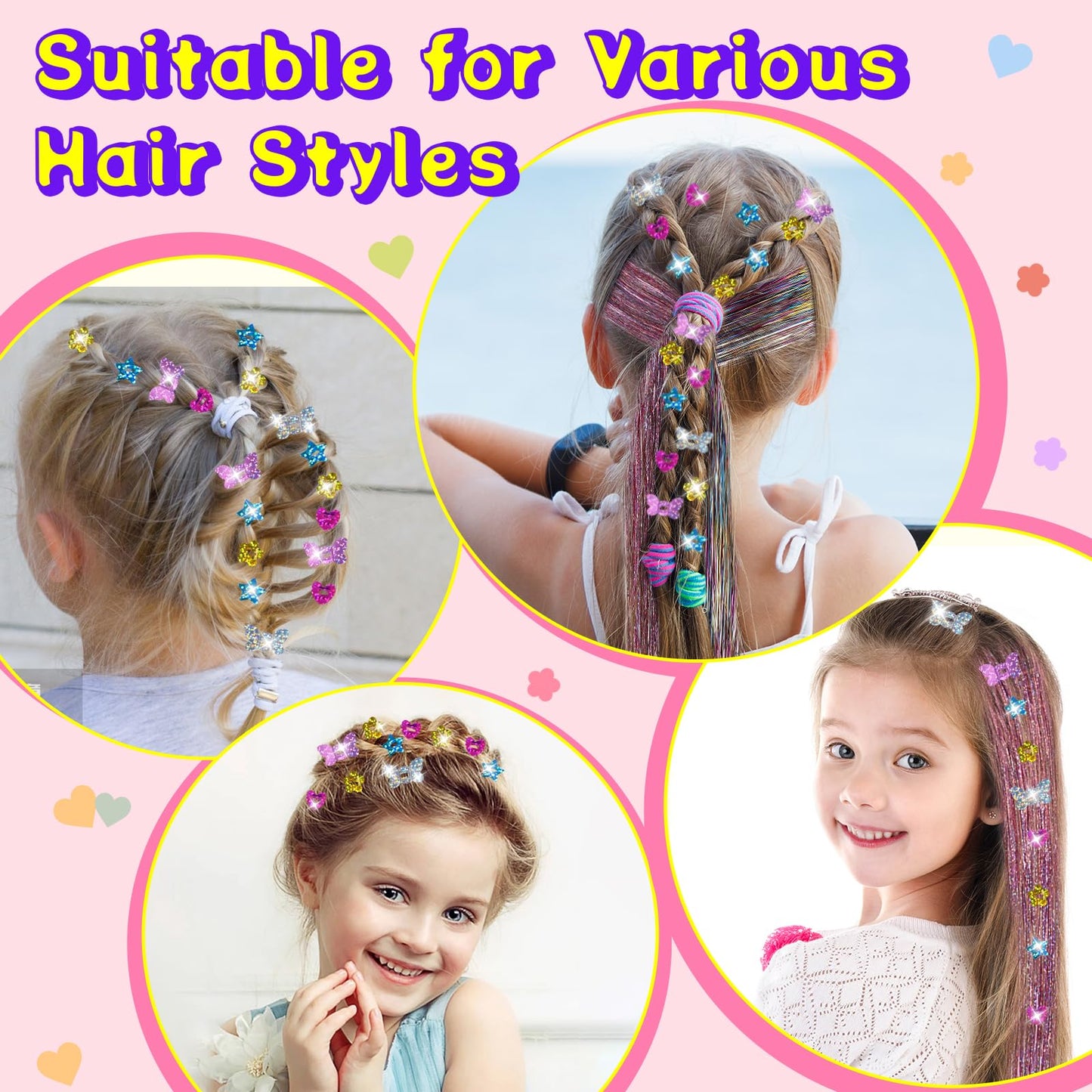 AOSITE Hair Gems for Girls, Hair Bedazzler Gem Stamper Kit with Hair Glitter Patch, Hair Jewel for Girls, Hair Gems Stamper, Hair Gem DIY Tool Gift Age 4-12 Reusable No Sticky Kid Hair Accessories