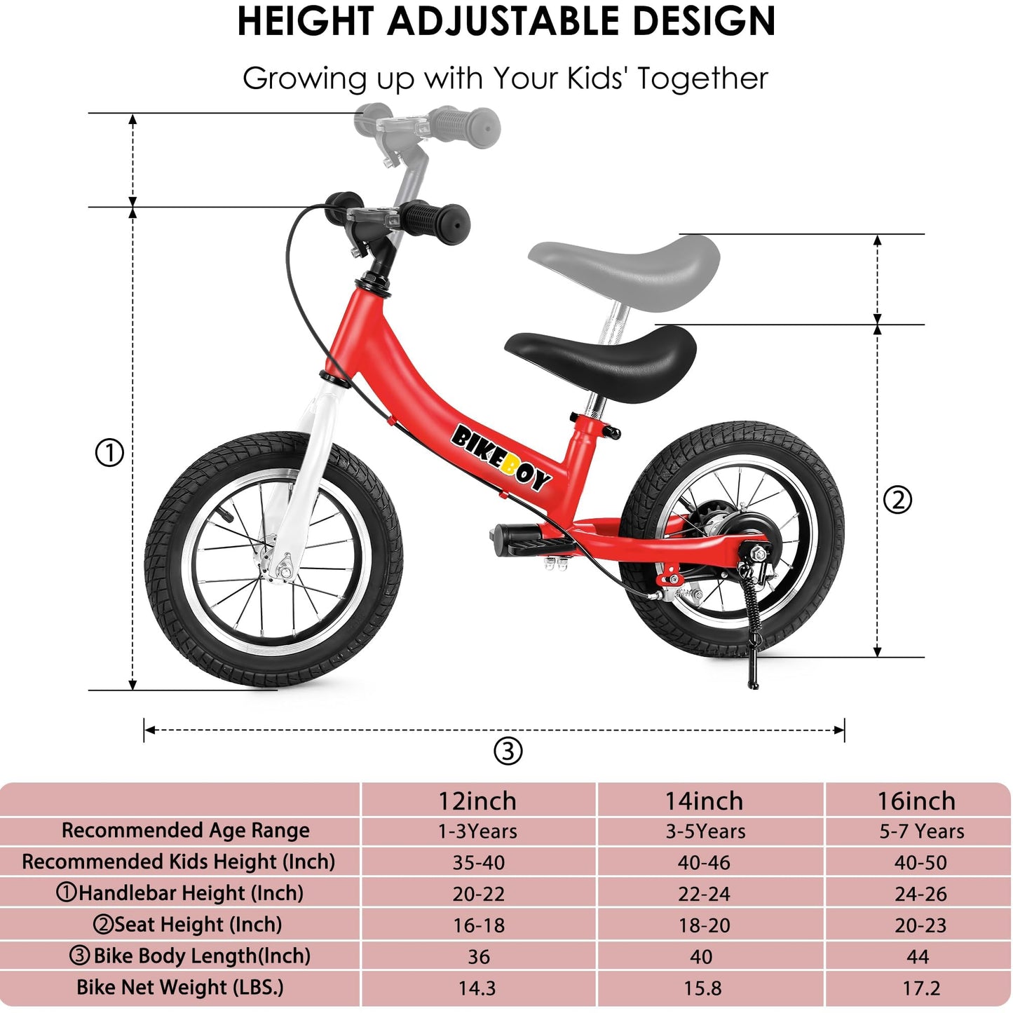 bikeboy Balance Bike 3 in 1,The Dual Use of a Kids Balance Bike and Toddler Bike, for 2 3 4 5 6 7 Years Old -12 14 16 Inches with Training Theory, Brake, Pedal