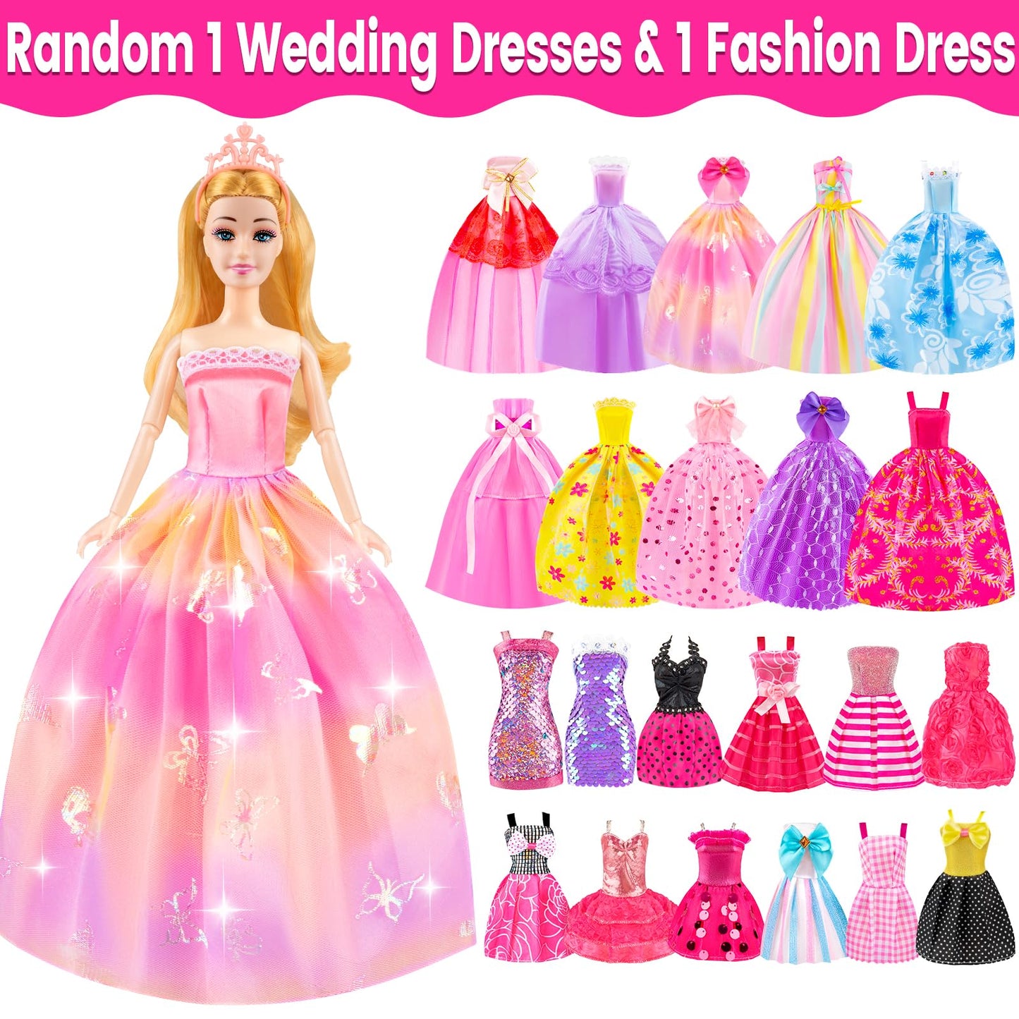 76 Pcs Doll & Convertible Car Playset,Included 11.5 in Dol-l,Car,Princess Dresses,Fashion Dresses,Casual Clothing,Swimsuits,Bags,Shoes,Doll Playset,Doll Dress up Toys for Girls Kids Toddlers Gifts