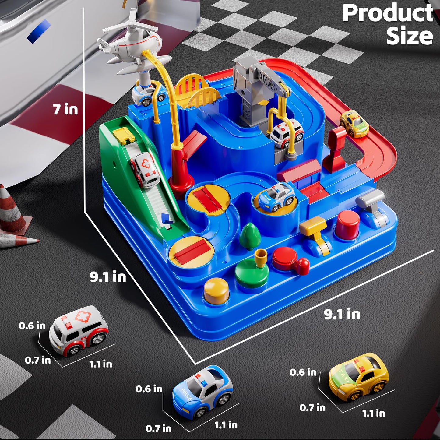 KIZONLY Car Race Track for Kids Ages 3+, Kids Car Toys for 3 Year Old Boys, Race Track for Toddlers 3+, City with 3 Small Cars and Helicopter, Educational Birthday Gifts