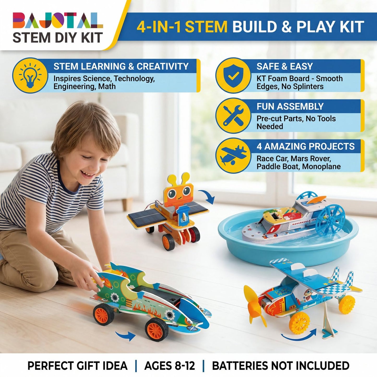 STEM Building Toys for Kids Ages 8-12 | 4-in-1 Science Kit Build DIY Engineering Projects | Educational Toys Gift for Boys & Girls Age 8 9 10 11 12 Year Old