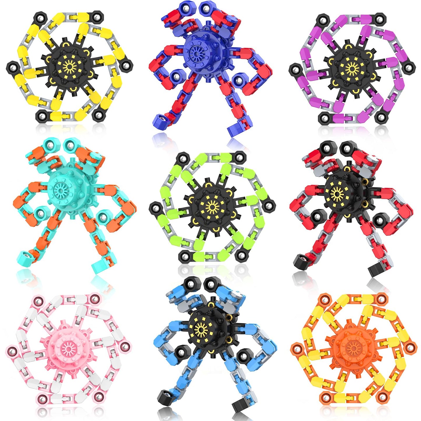 Easter Basket Stuffers Transformable Fidget Spinners,9PCS Funny Sensory Fidget Toys Deformable Chain DIY Robot Spinner,Fingertip Stress Relief Gyro Toy Kids Easter Basket Stuffers Party Favors