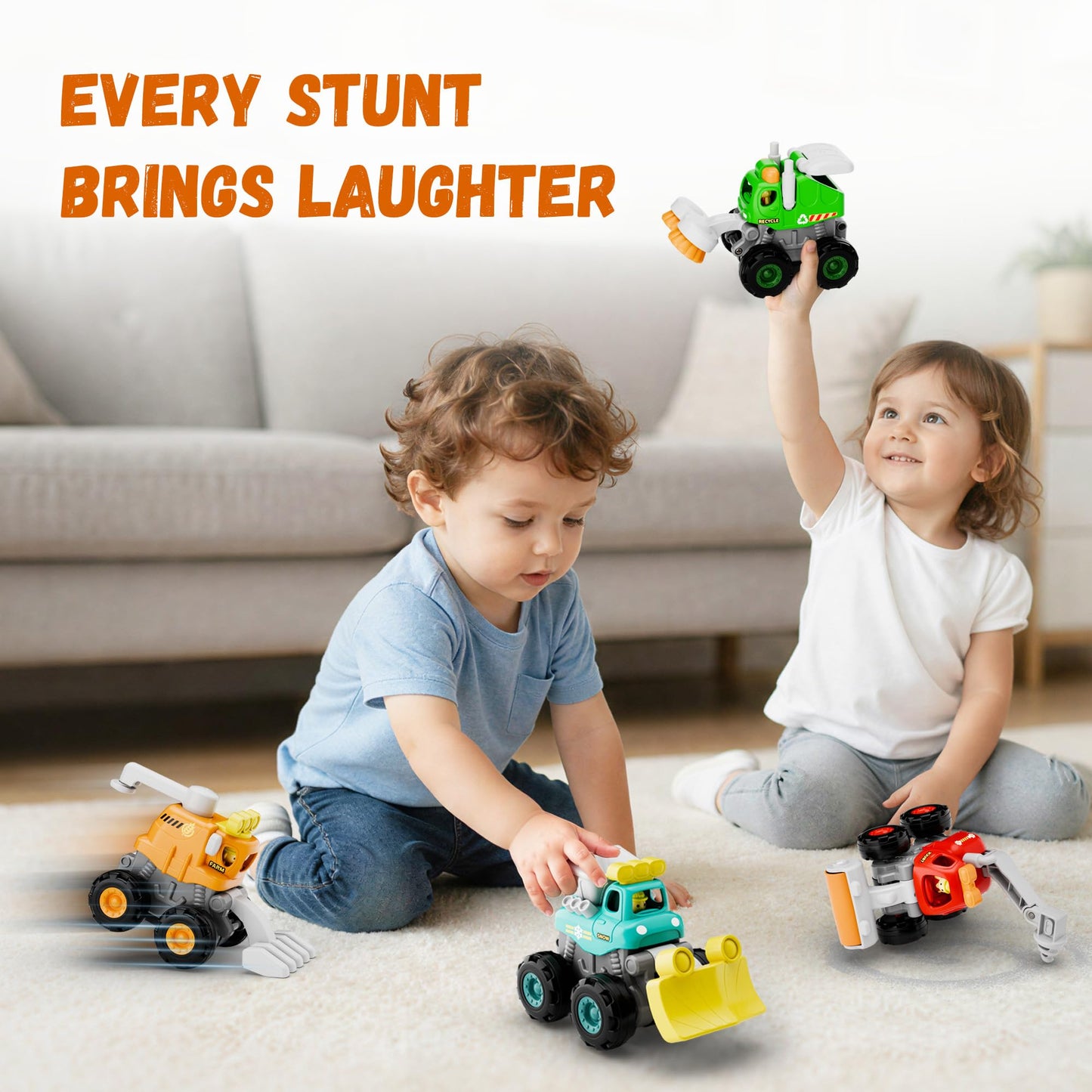 iPlay, iLearn Stunt Construction Trucks for Toddlers 1-3, Baby Push Go Friction Cars, Kids Pull Back Vehicle Set, Boys Digger Roller Dump Truck, Birthday Gift 12 18 Months, 2 3 4 5 One Yrs Girls Child
