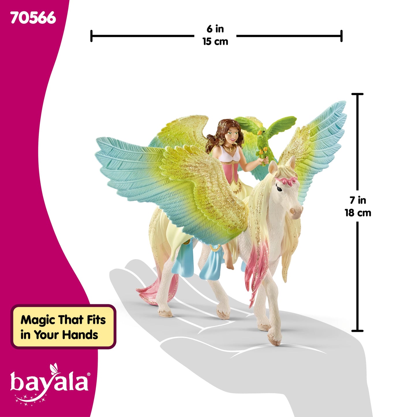 Schleich Bayala - 3 PC Surah and Pegasus Fairy Toy Set - Poseable Fairy Figurine, Unicorn Figure with Magnetic Saddle - Fantasy Playsets for Girls and Boys - Imaginative Play for Kids Ages 5+ | 70566