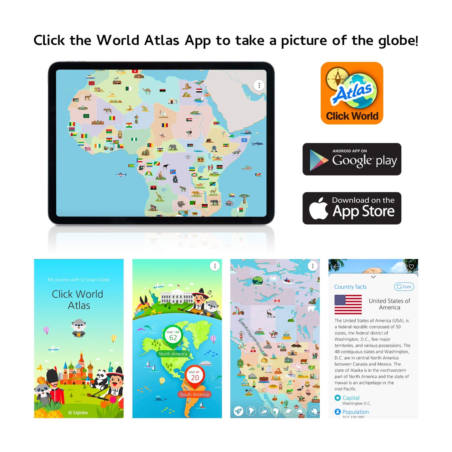 SJSMARTGLOBE with Interactive APP & LED Illuminated Constellations at Night, US-Patented STEM education 10" World Globe with Detailed map